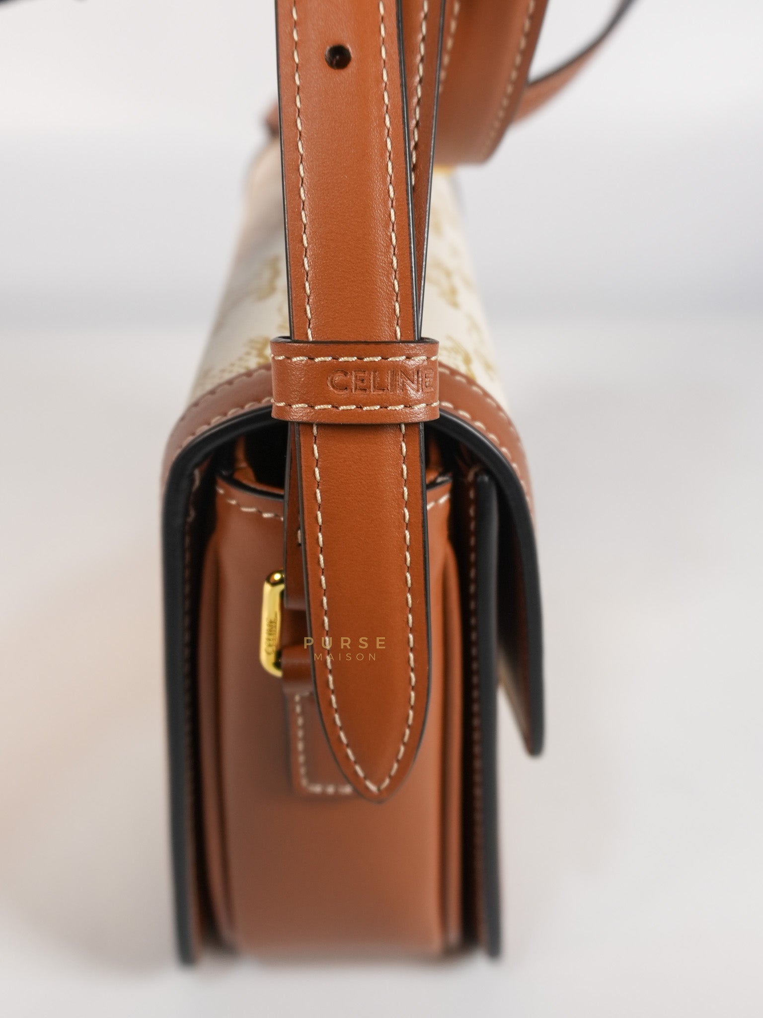 Teen Triomphe Cross Body Bag in White Triomphe Canvas and Calfskin | Purse Maison Luxury Bags Shop