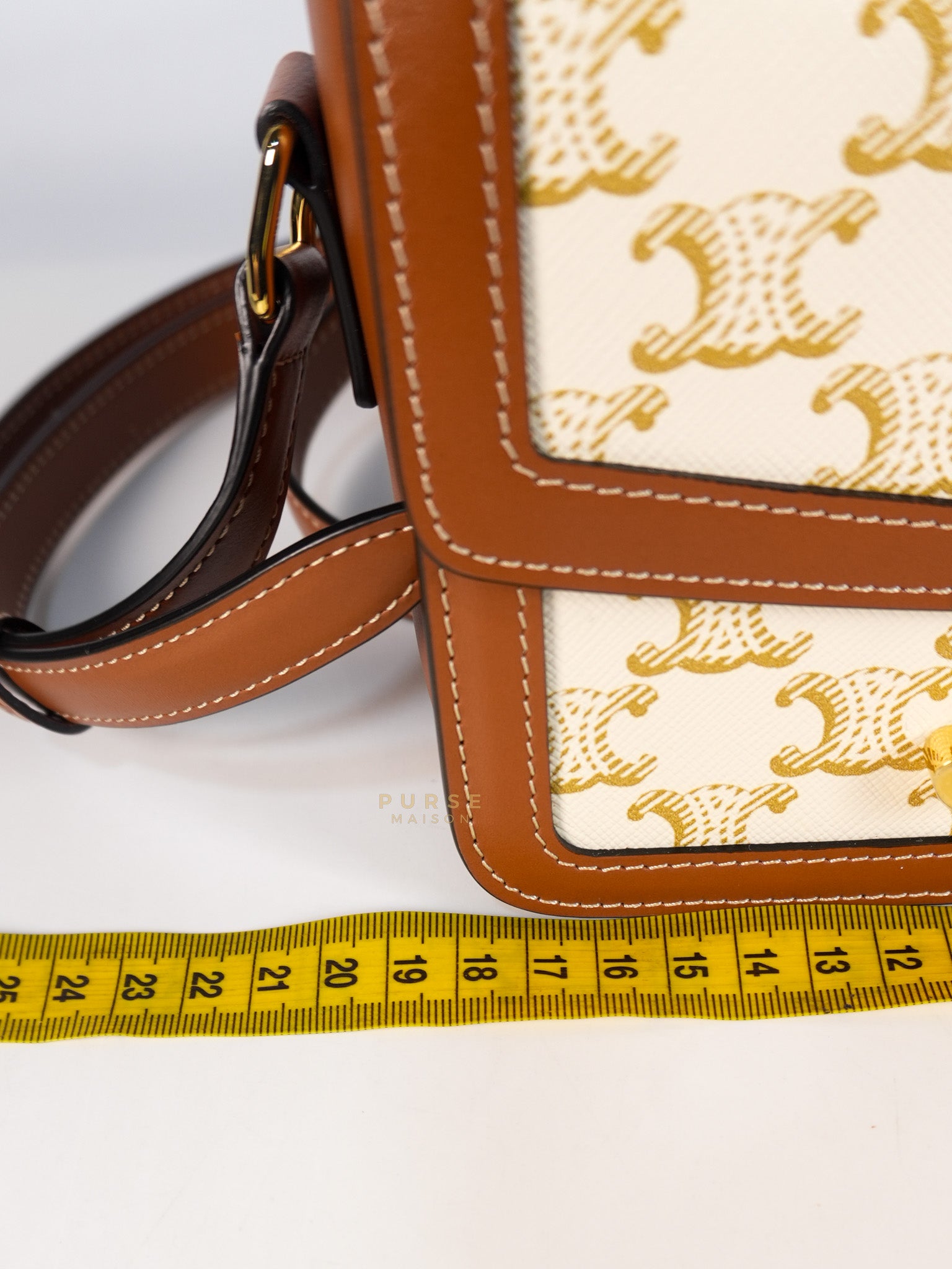 Teen Triomphe Cross Body Bag in White Triomphe Canvas and Calfskin | Purse Maison Luxury Bags Shop