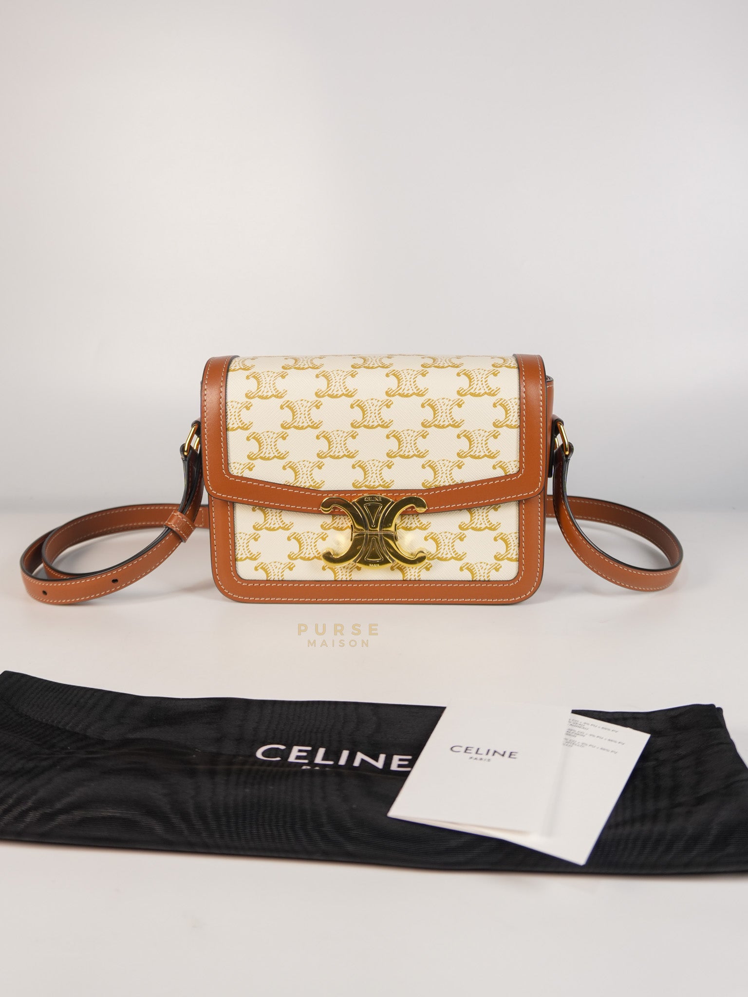 Teen Triomphe Cross Body Bag in White Triomphe Canvas and Calfskin | Purse Maison Luxury Bags Shop
