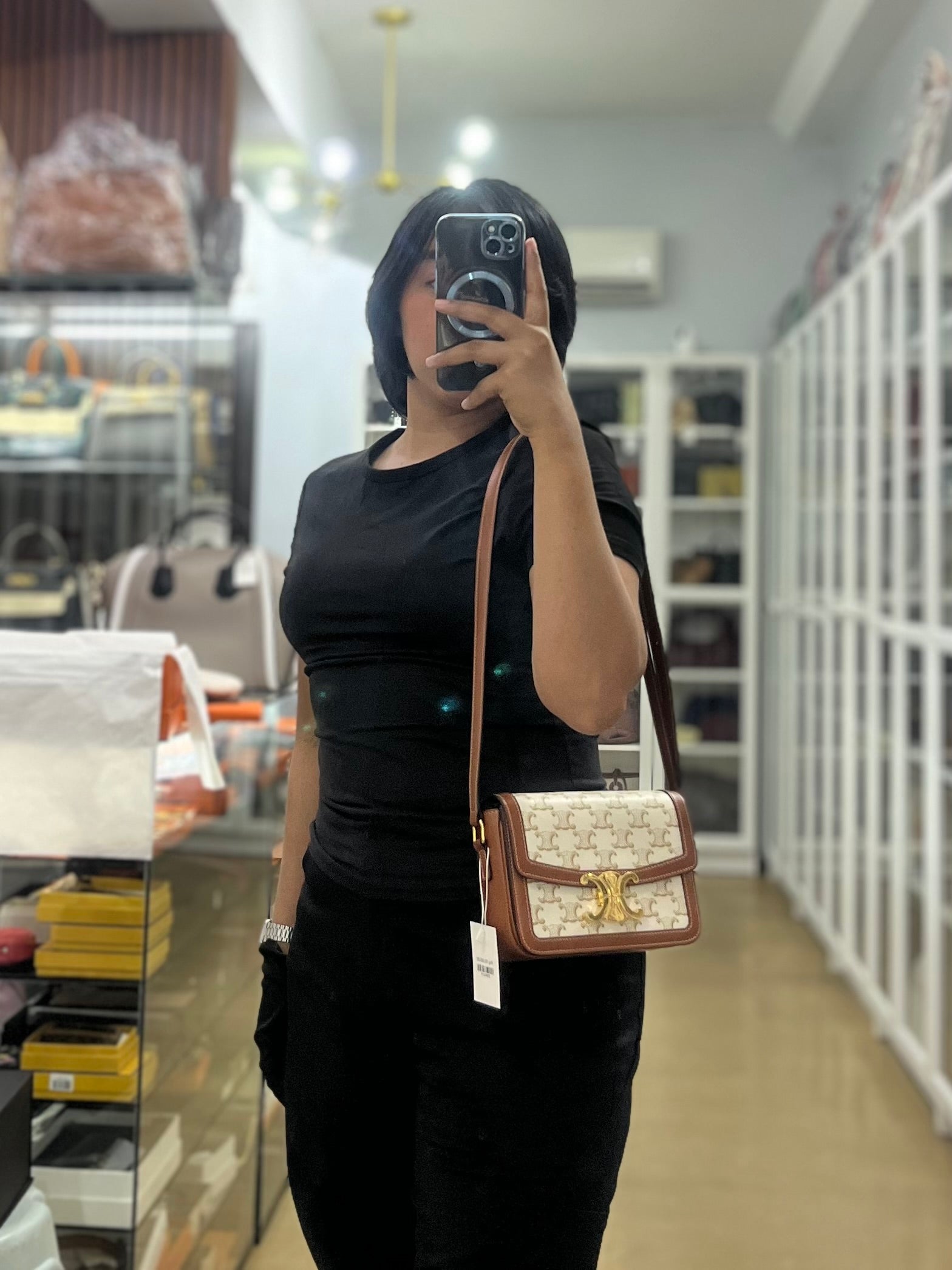 Teen Triomphe Cross Body Bag in White Triomphe Canvas and Calfskin | Purse Maison Luxury Bags Shop
