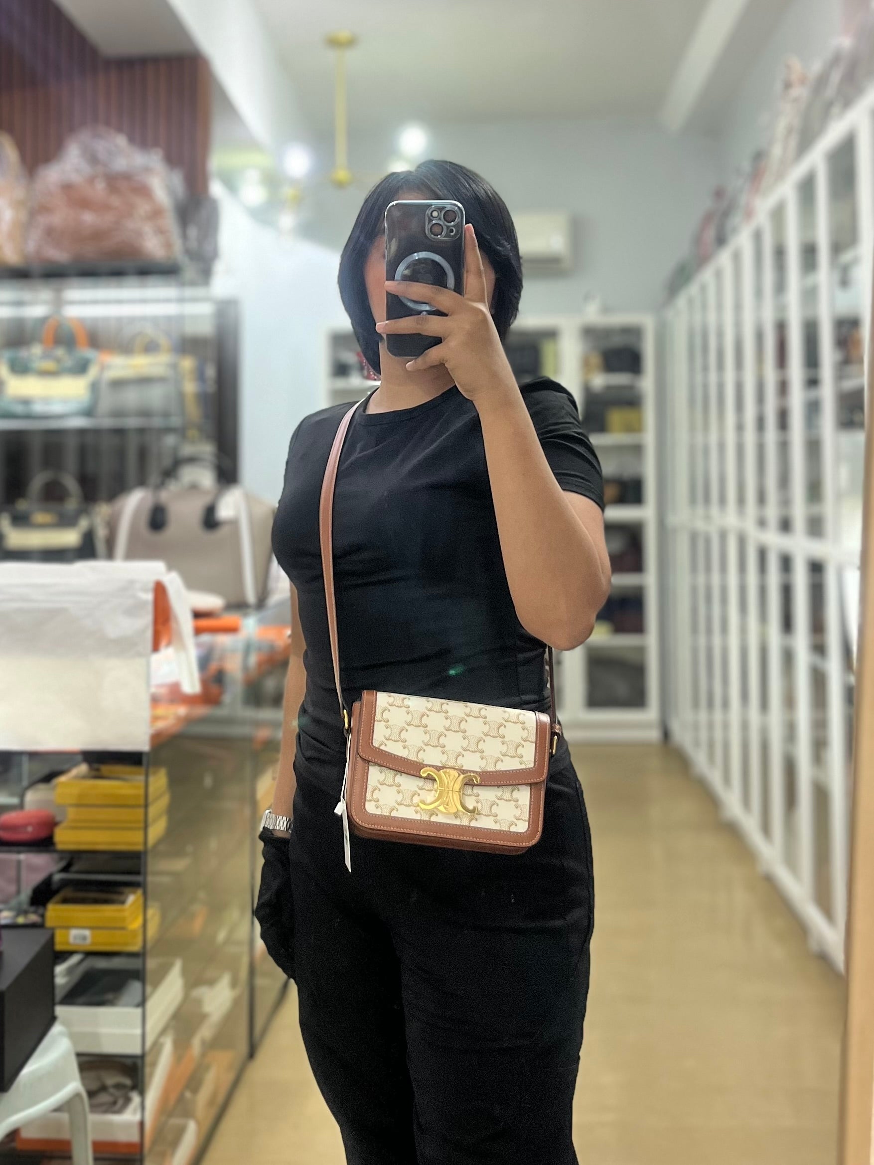 Teen Triomphe Cross Body Bag in White Triomphe Canvas and Calfskin | Purse Maison Luxury Bags Shop