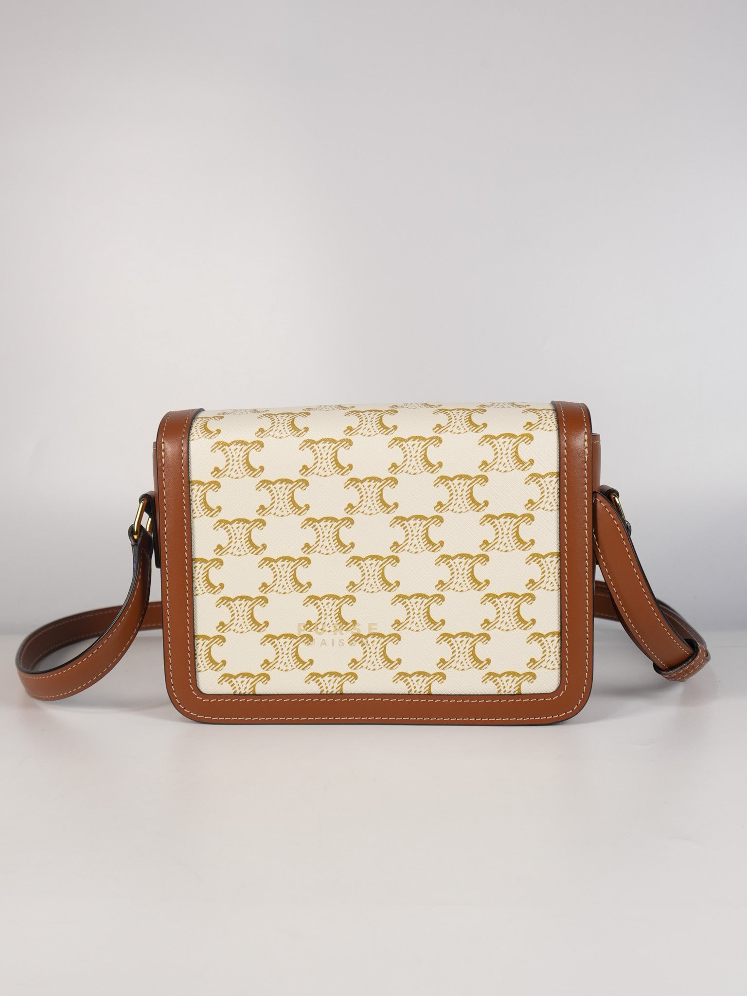 Teen Triomphe Cross Body Bag in White Triomphe Canvas and Calfskin | Purse Maison Luxury Bags Shop