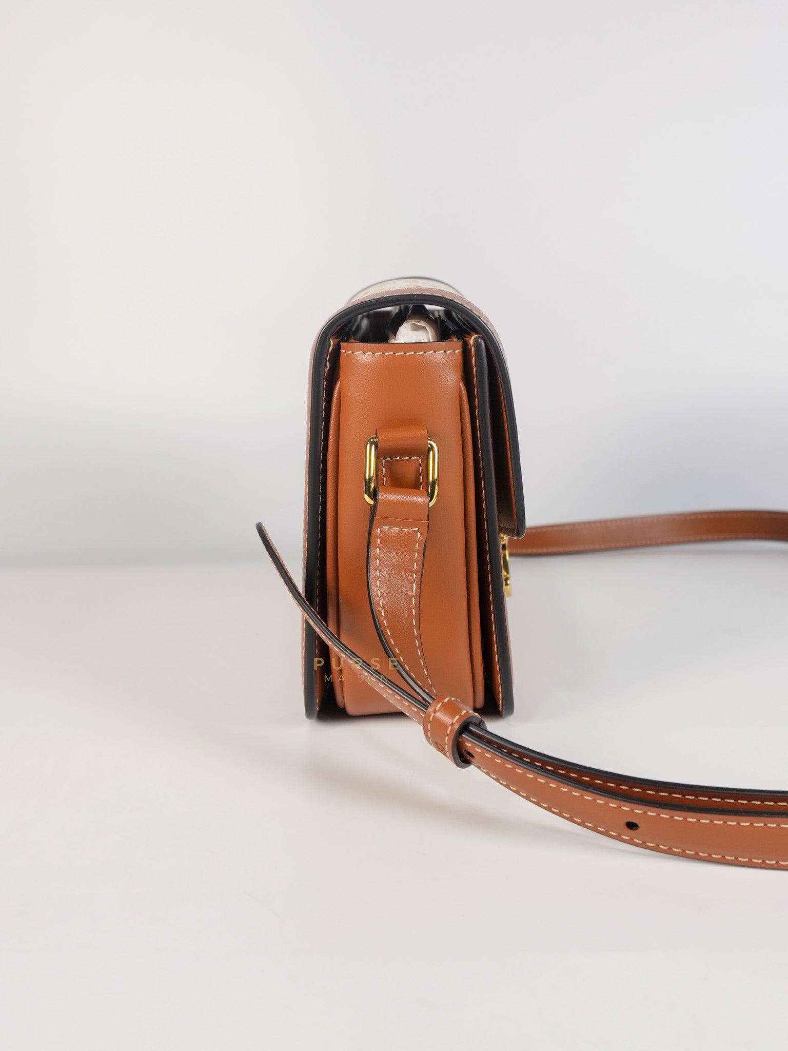Teen Triomphe Cross Body Bag in White Triomphe Canvas and Calfskin | Purse Maison Luxury Bags Shop