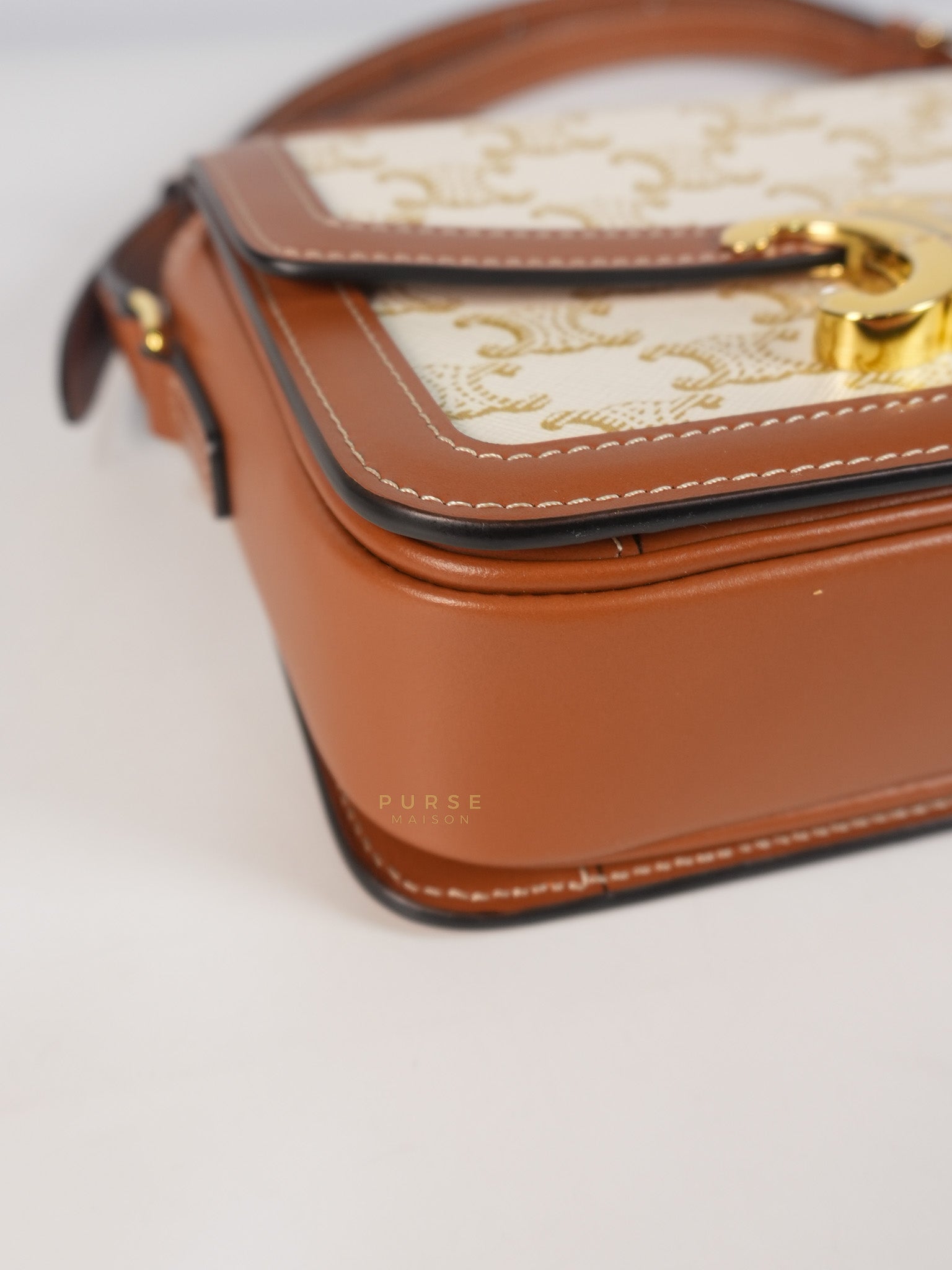 Teen Triomphe Cross Body Bag in White Triomphe Canvas and Calfskin | Purse Maison Luxury Bags Shop