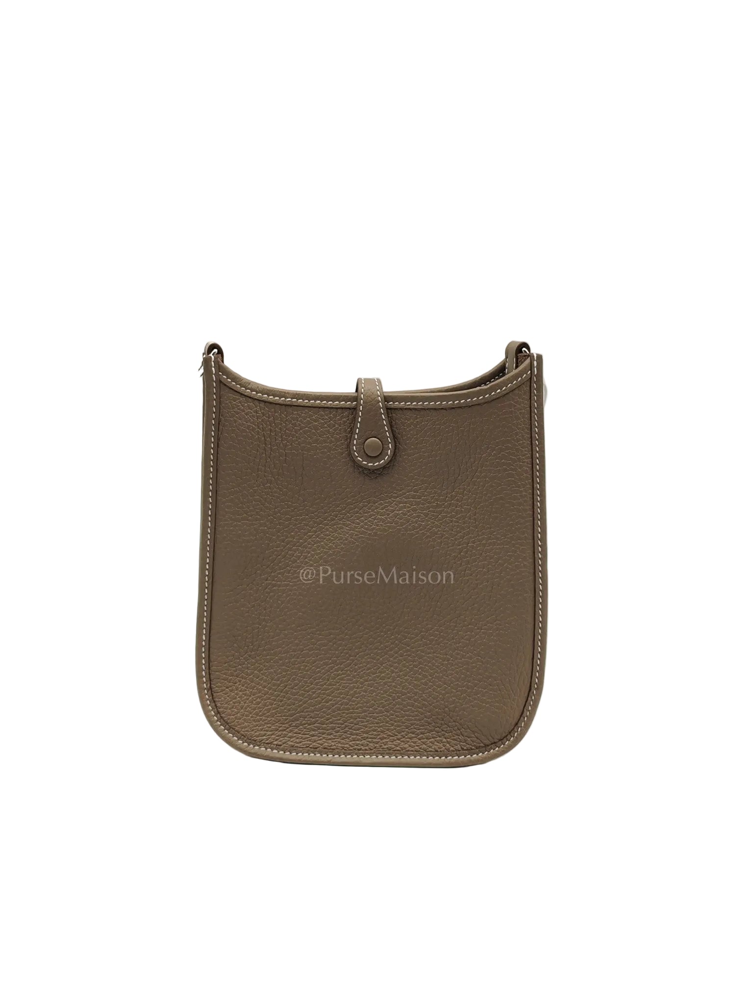 Hermes Evelyne 16 Amazone in Etoupe Clemence Leather with Navy Blue Strap Palladium Hardware Stamp K(2025)