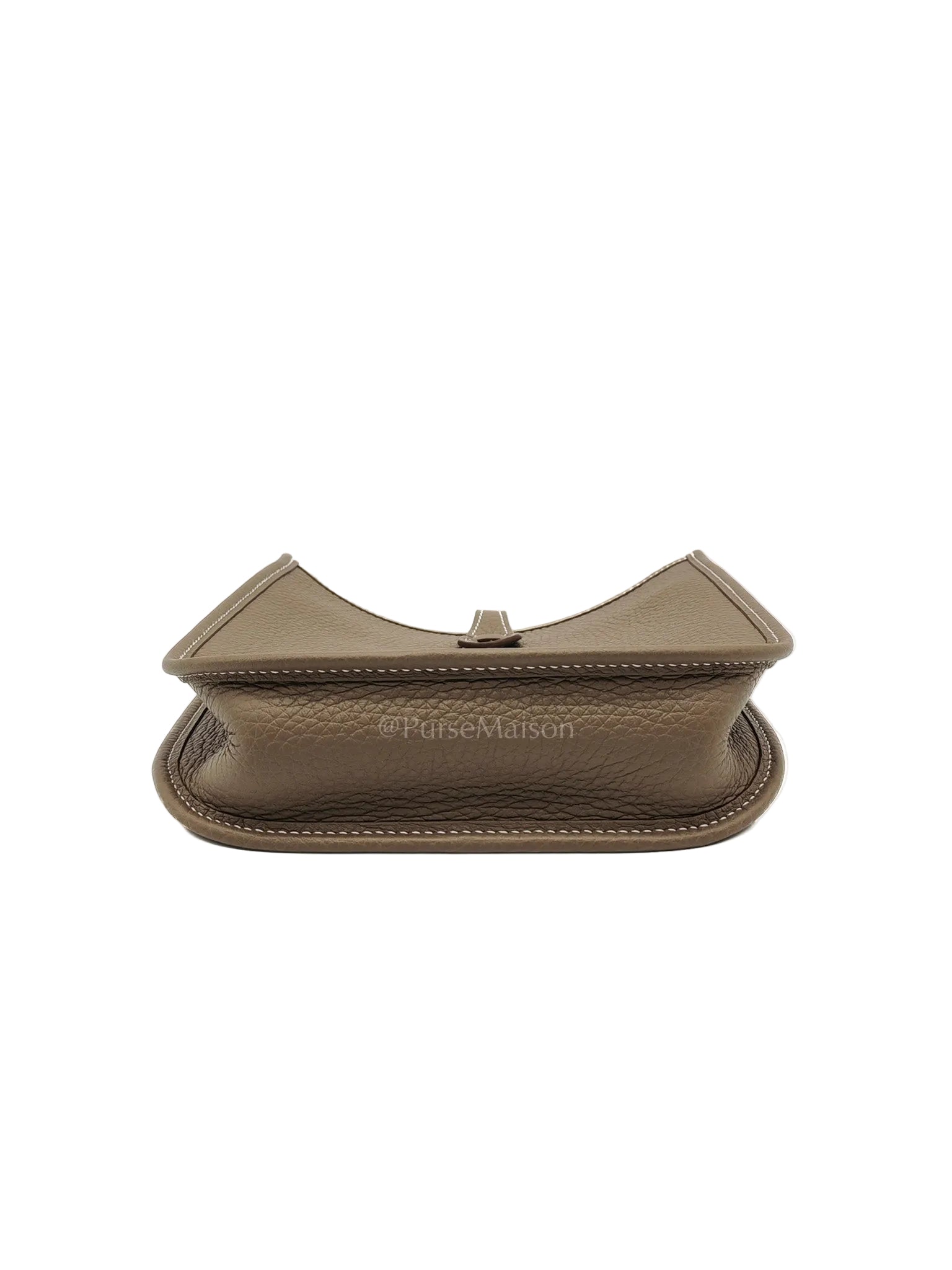 Hermes Evelyne 16 Amazone in Etoupe Clemence Leather with Navy Blue Strap Palladium Hardware Stamp K(2025)