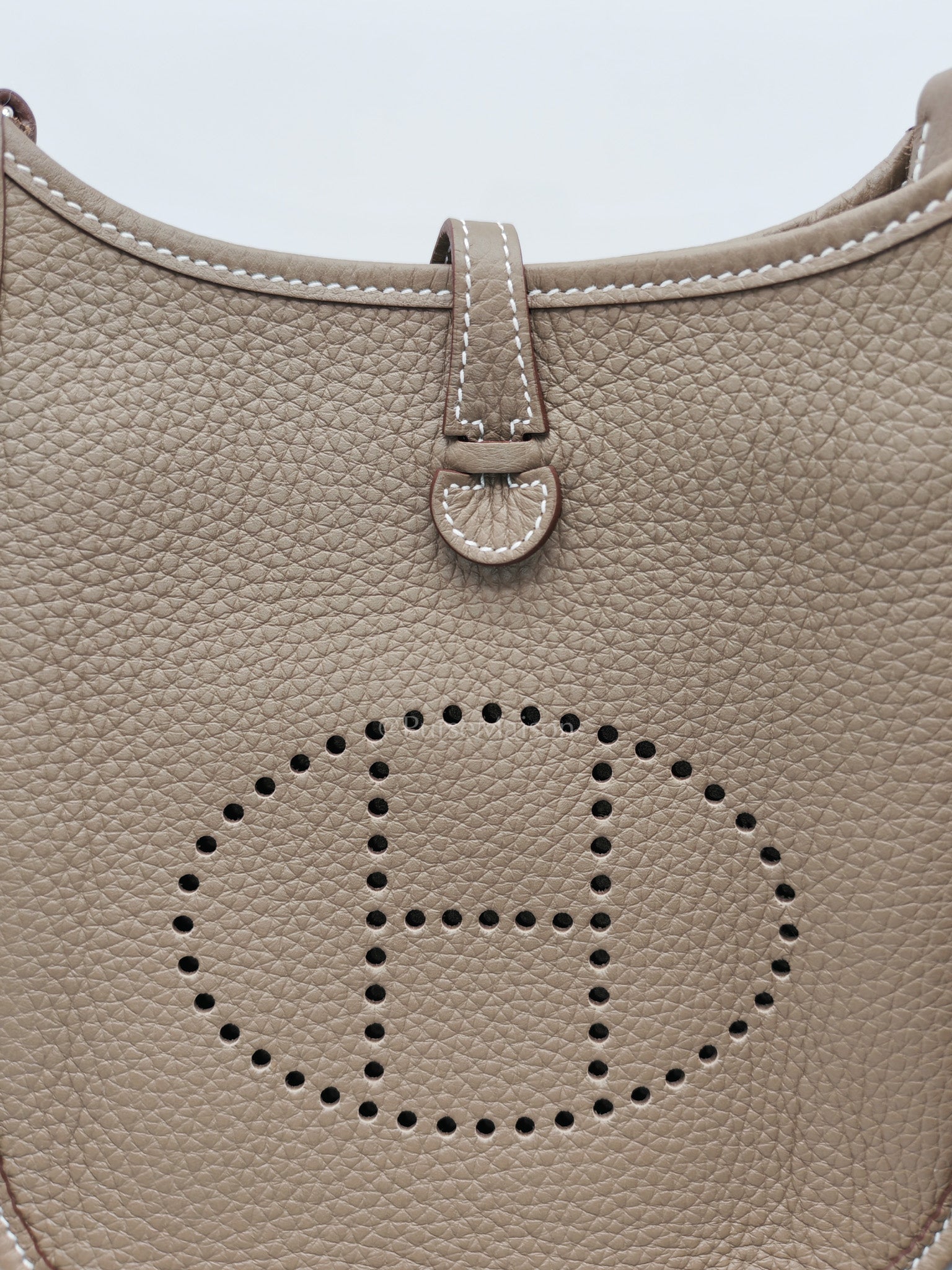 Hermes Evelyne 16 Amazone in Etoupe Clemence Leather with Navy Blue Strap Palladium Hardware Stamp K(2025)