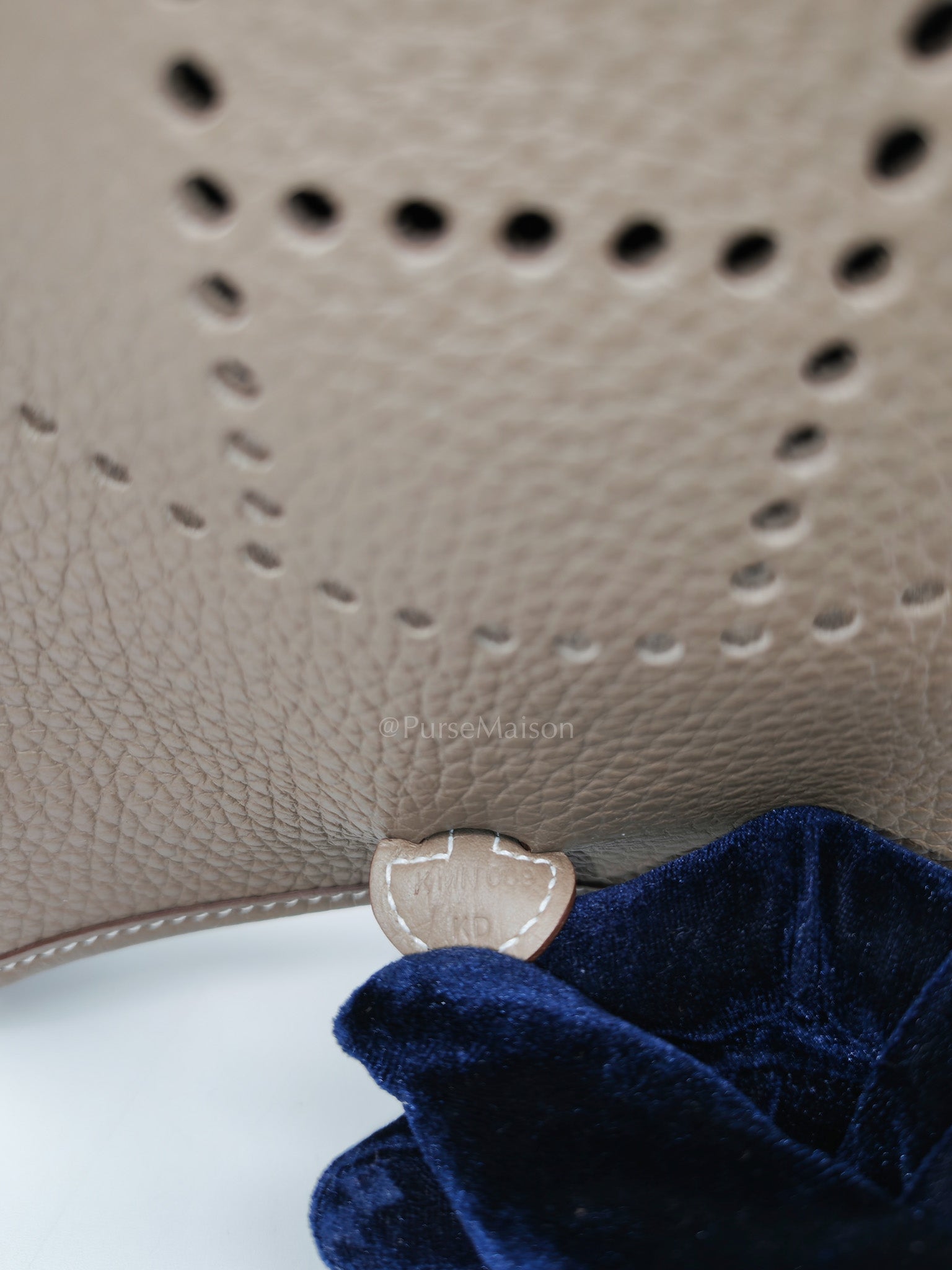 Hermes Evelyne 16 Amazone in Etoupe Clemence Leather with Navy Blue Strap Palladium Hardware Stamp K(2025)