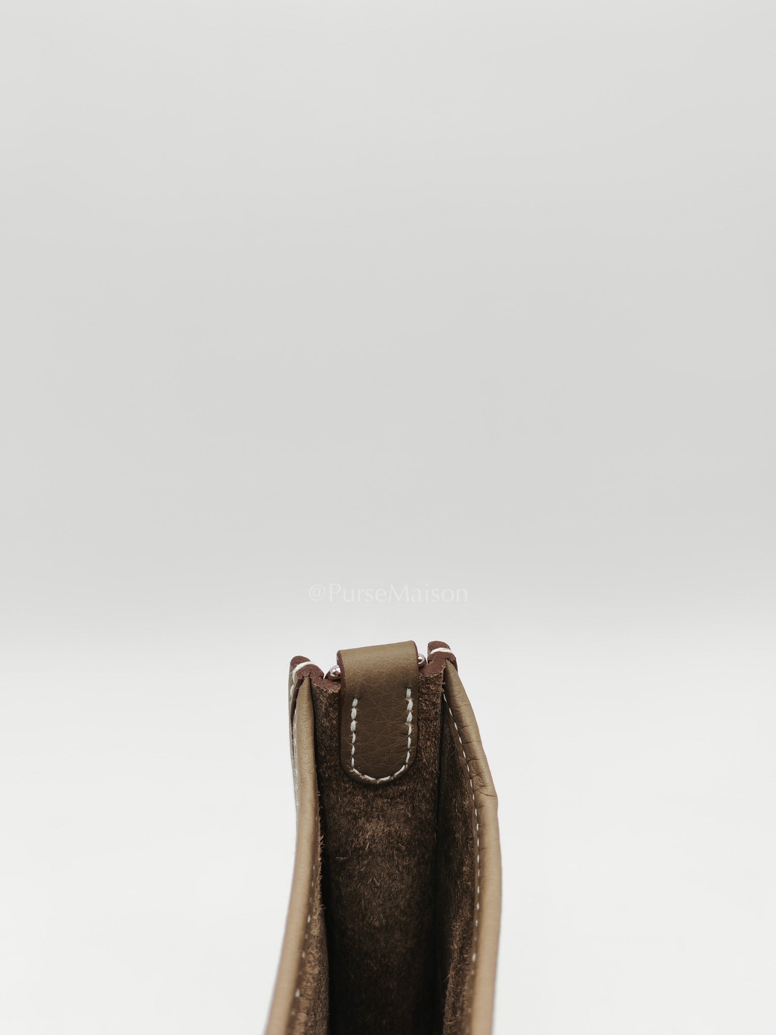Hermes Evelyne 16 Amazone in Etoupe Clemence Leather with Navy Blue Strap Palladium Hardware Stamp K(2025)