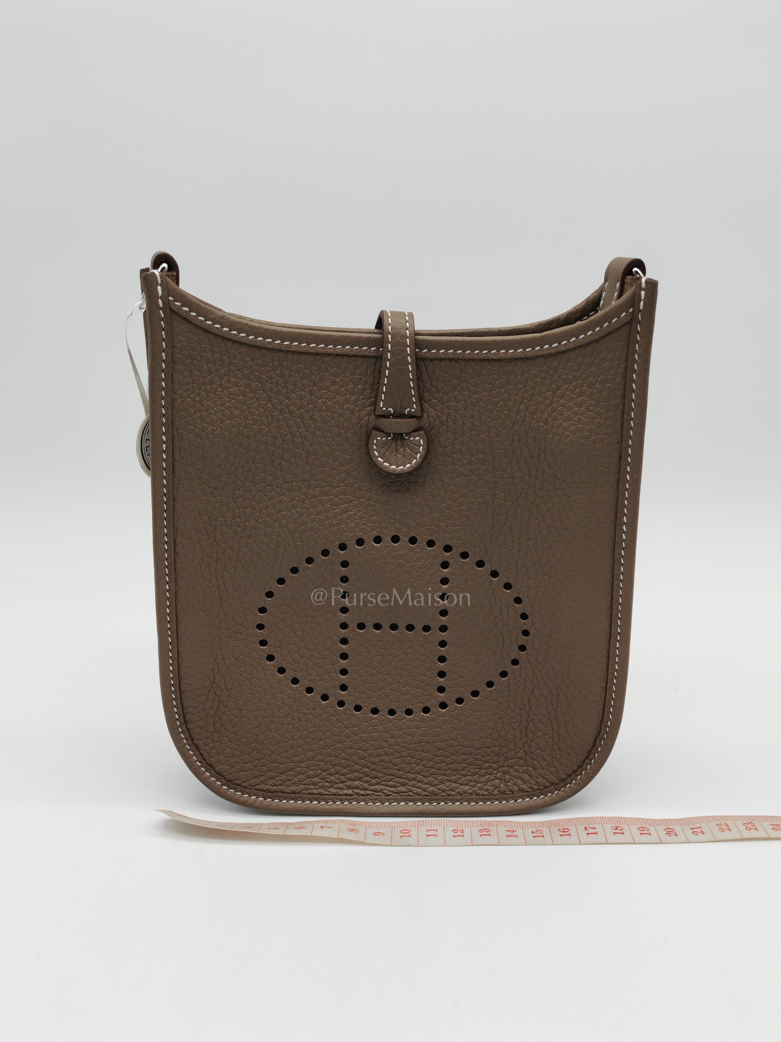 Hermes Evelyne 16 Amazone in Etoupe Clemence Leather with Navy Blue Strap Palladium Hardware Stamp K(2025)