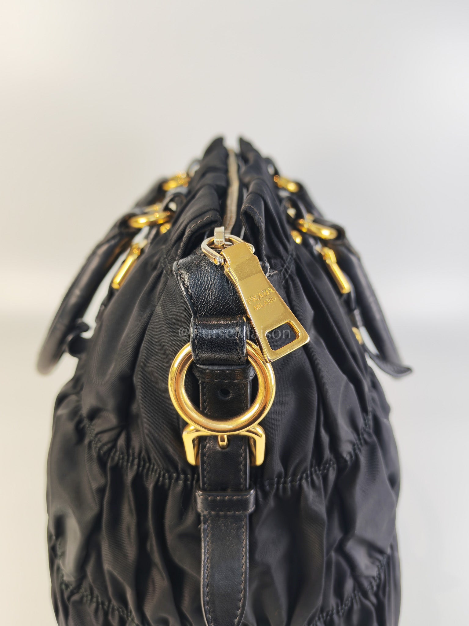 Tessuto Gaufre Two-Way Bag in Noir | Purse Maison Luxury Bags Shop