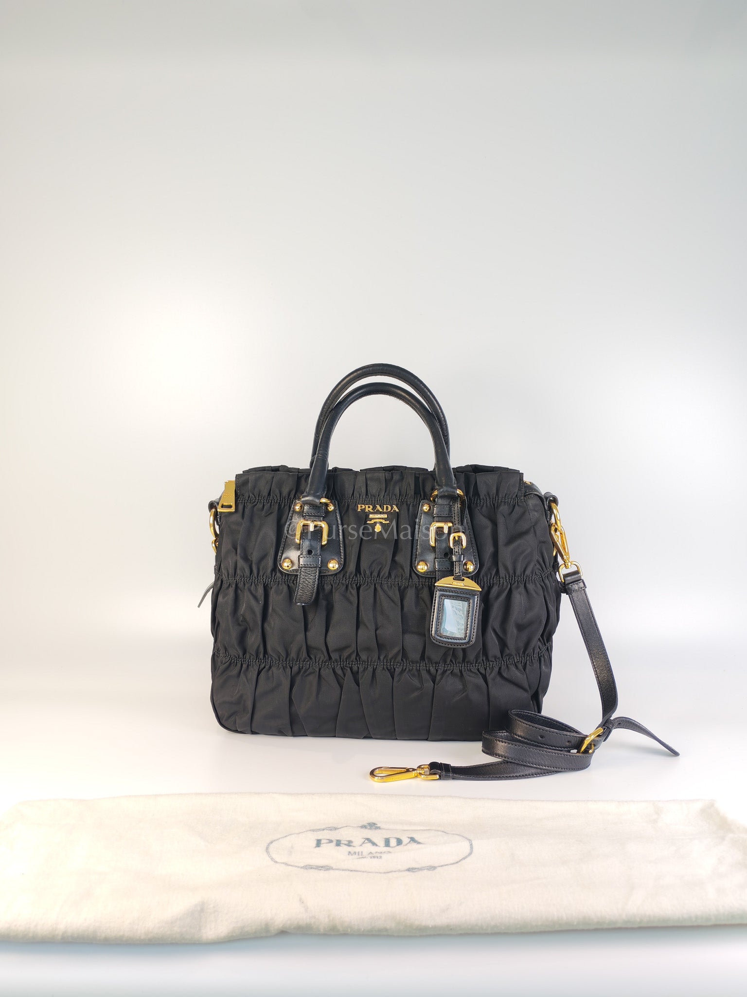 Tessuto Gaufre Two-Way Bag in Noir | Purse Maison Luxury Bags Shop