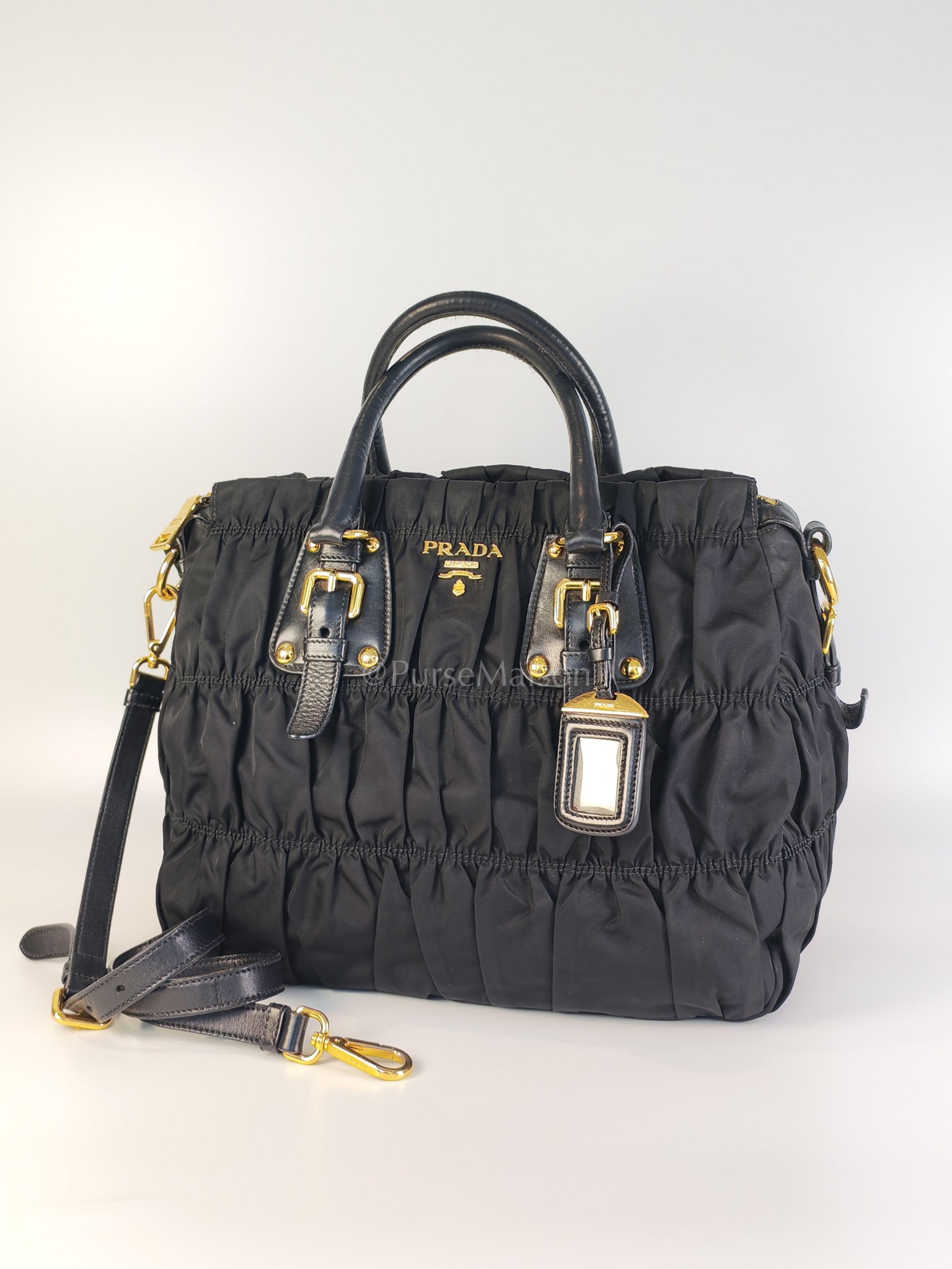 Tessuto Gaufre Two-Way Bag in Noir | Purse Maison Luxury Bags Shop