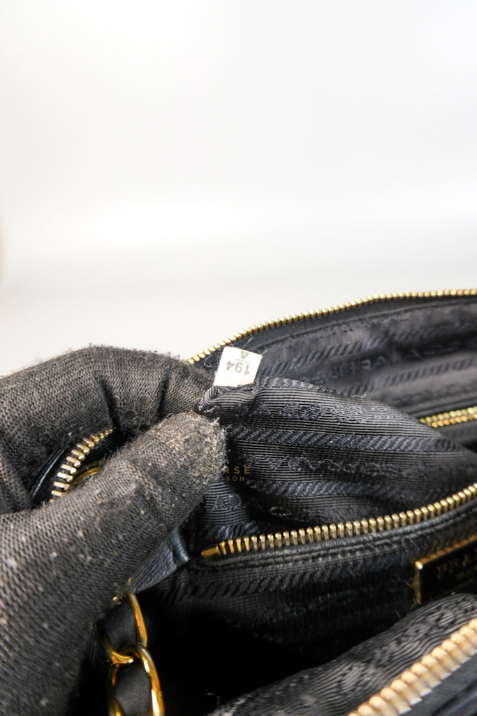 Tessuto Impuntu Black Nylon Quilted Flap Chainlinked Bag | Purse Maison Luxury Bags Shop