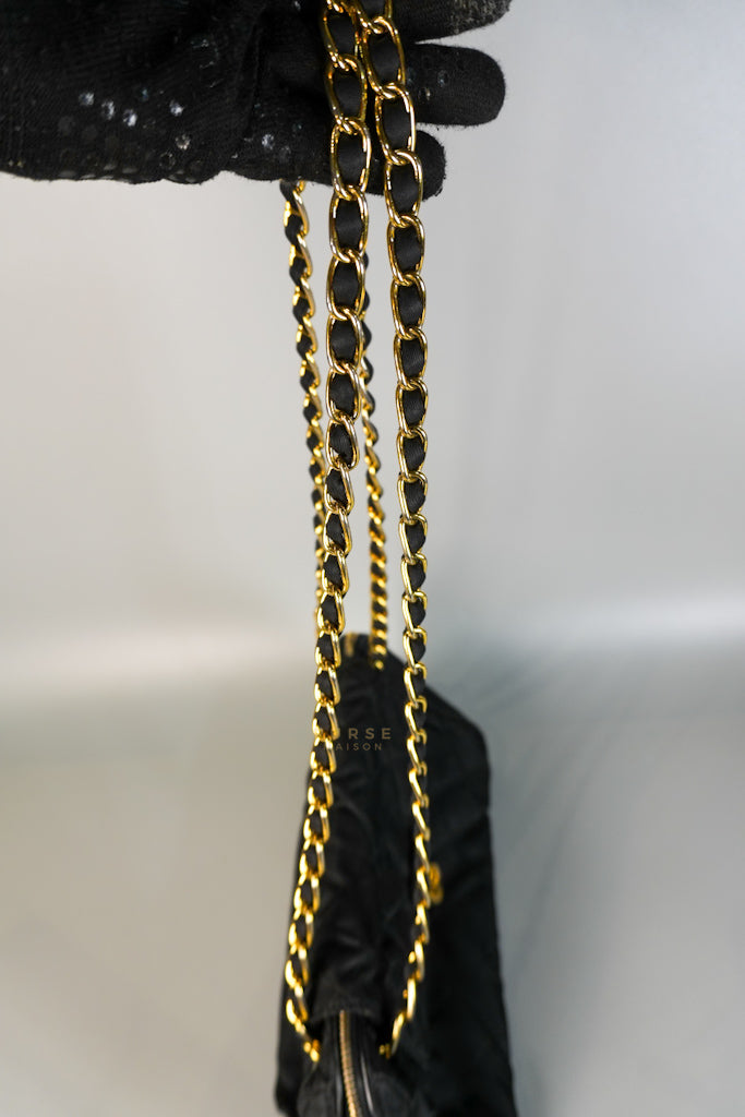 Tessuto Impuntu Black Nylon Quilted Flap Chainlinked Bag | Purse Maison Luxury Bags Shop