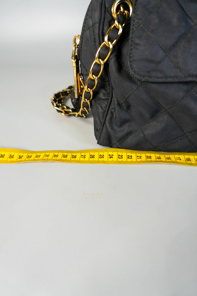Tessuto Impuntu Black Nylon Quilted Flap Chainlinked Bag | Purse Maison Luxury Bags Shop