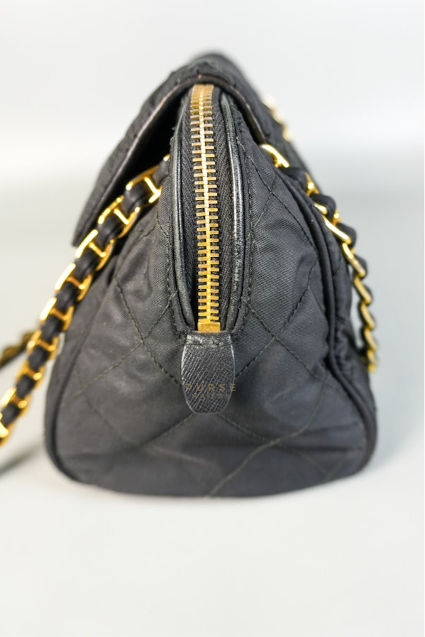 Tessuto Impuntu Black Nylon Quilted Flap Chain Bag | Purse Maison Luxury Bags Shop