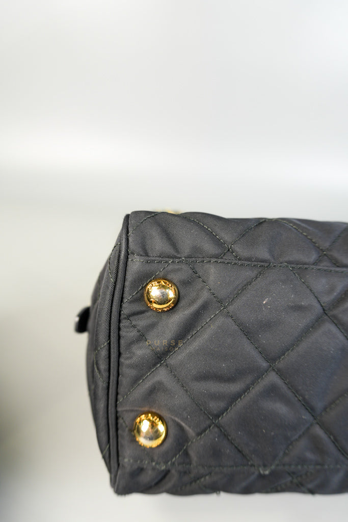 Tessuto Impuntu Black Nylon Quilted Flap Chainlinked Bag | Purse Maison Luxury Bags Shop