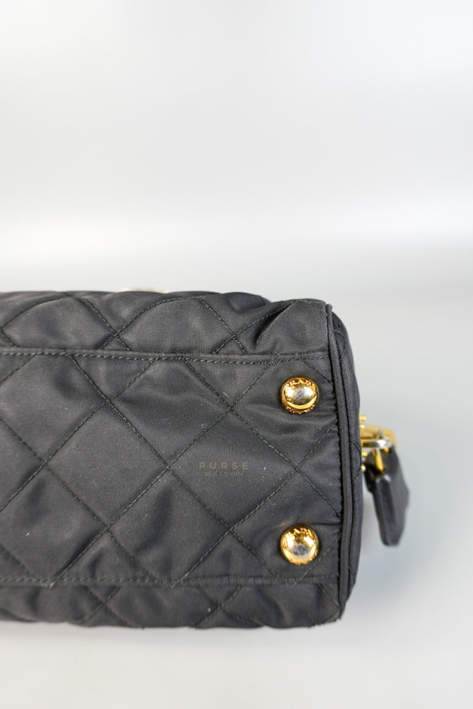 Tessuto Impuntu Black Nylon Quilted Flap Chainlinked Bag | Purse Maison Luxury Bags Shop