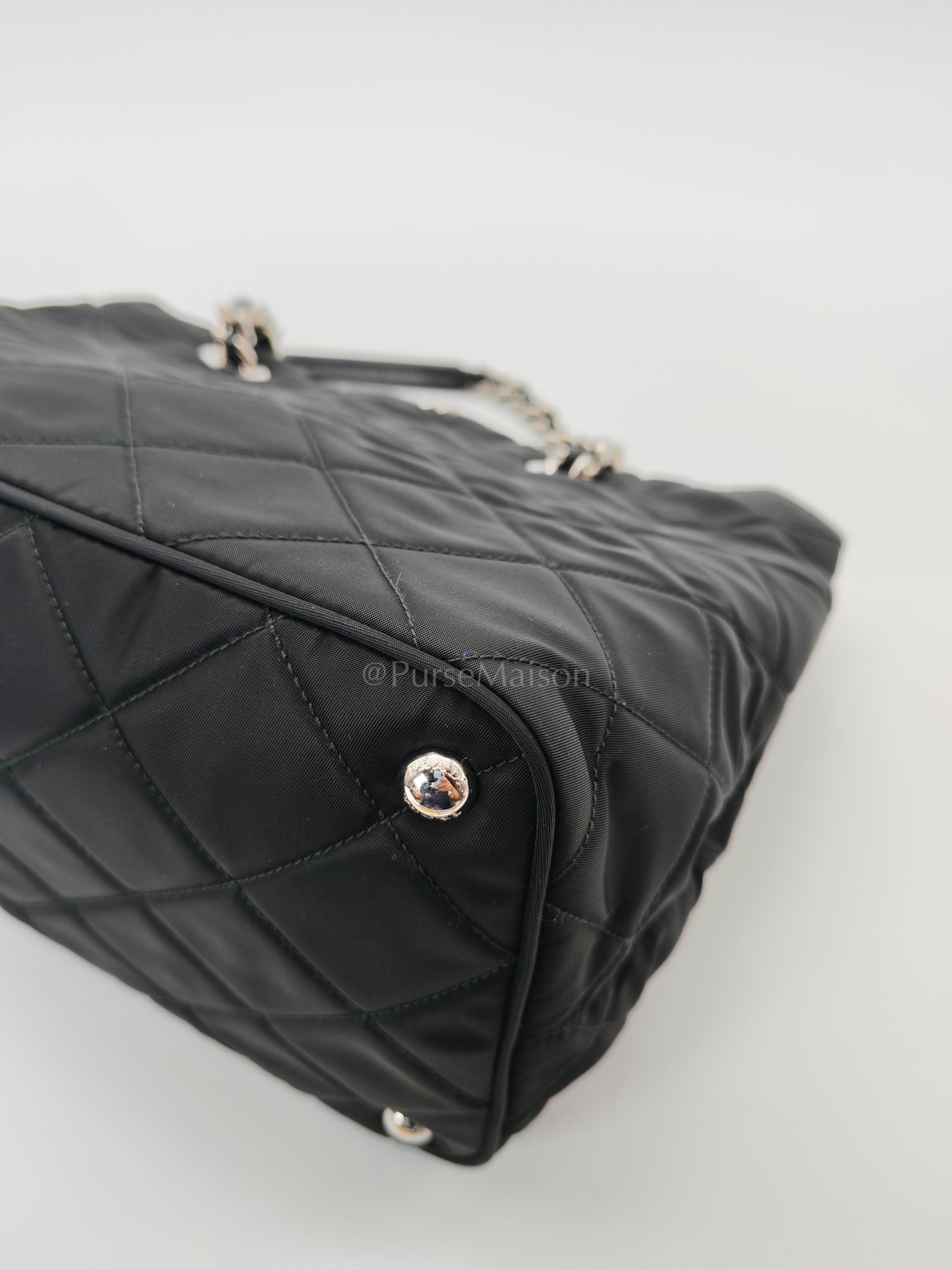 Tessuto Impuntu Black Quilted Nylon Chain Tote Bag | Purse Maison Luxury Bags Shop