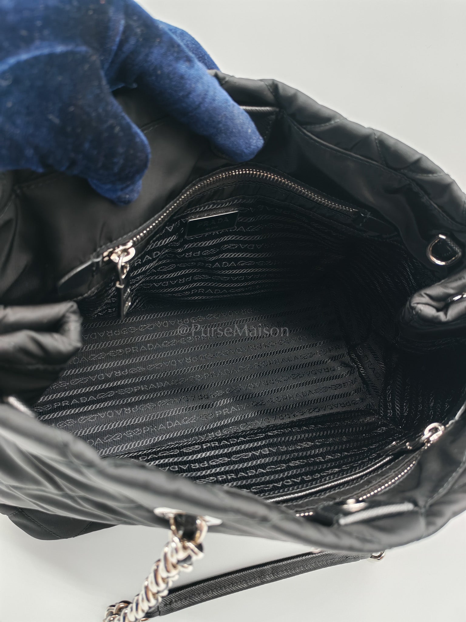 Tessuto Impuntu Black Quilted Nylon Chain Tote Bag | Purse Maison Luxury Bags Shop