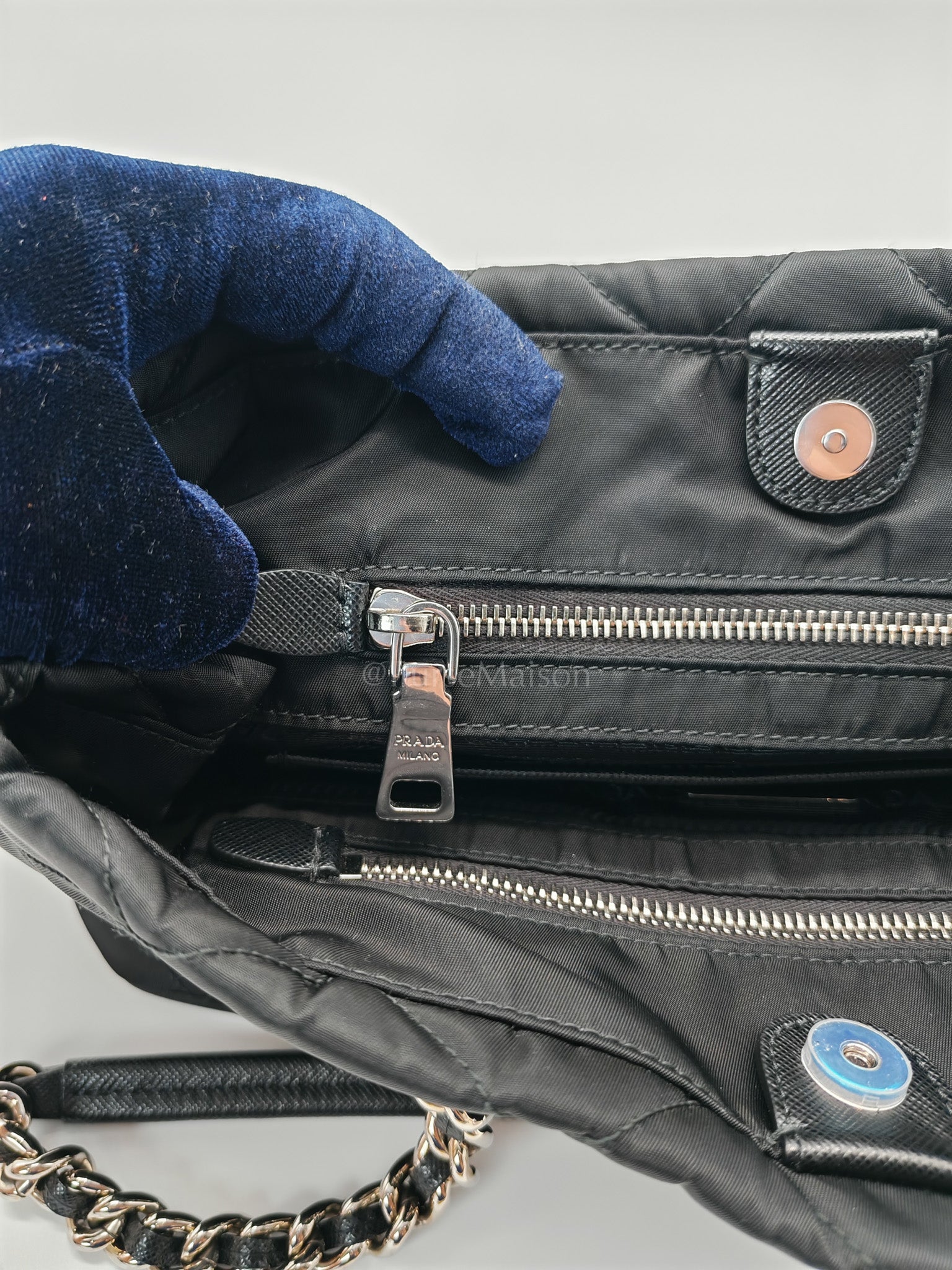 Tessuto Impuntu Black Quilted Nylon Chain Tote Bag | Purse Maison Luxury Bags Shop