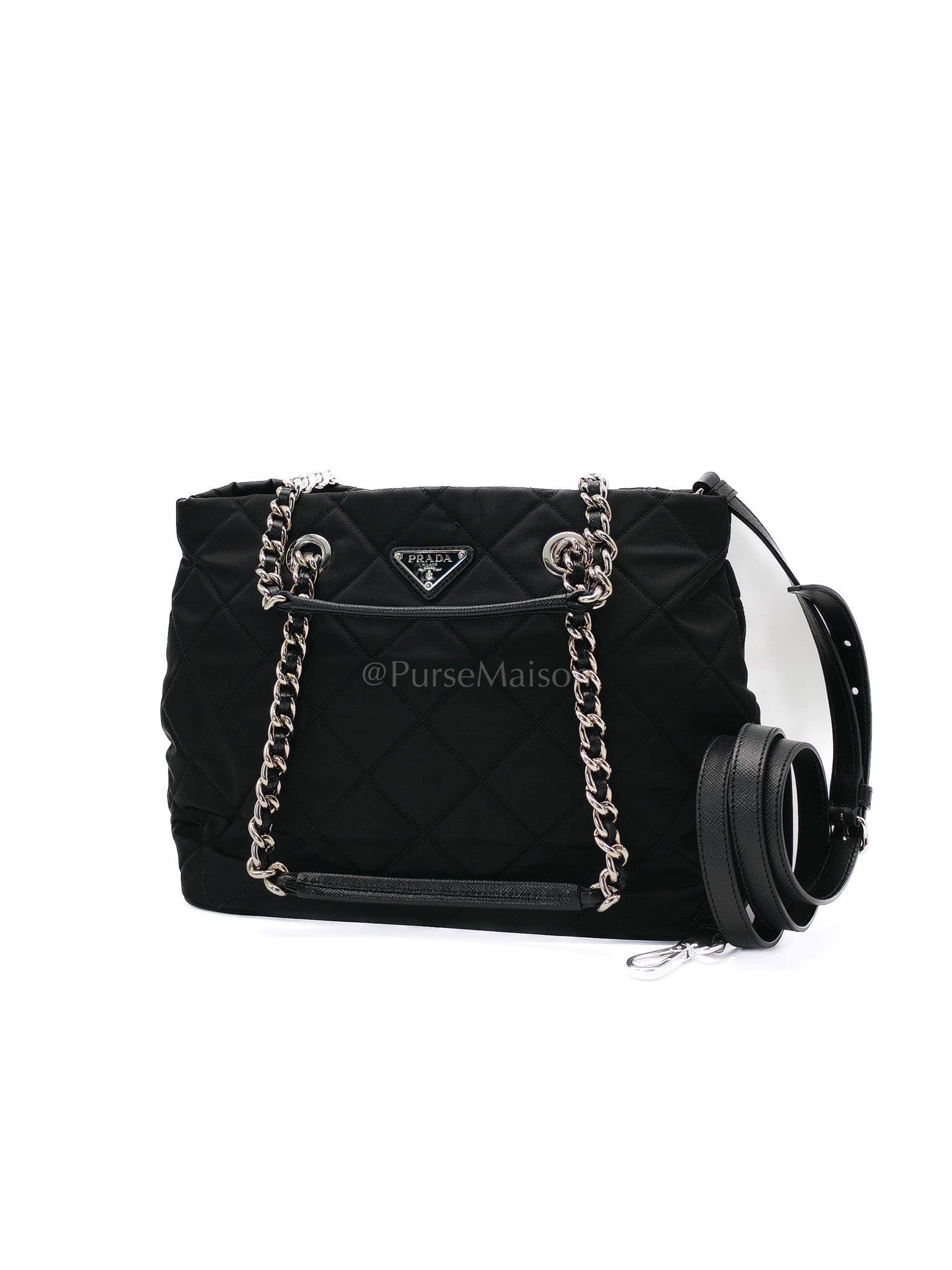 Tessuto Impuntu Black Quilted Nylon Chain Tote Bag | Purse Maison Luxury Bags Shop