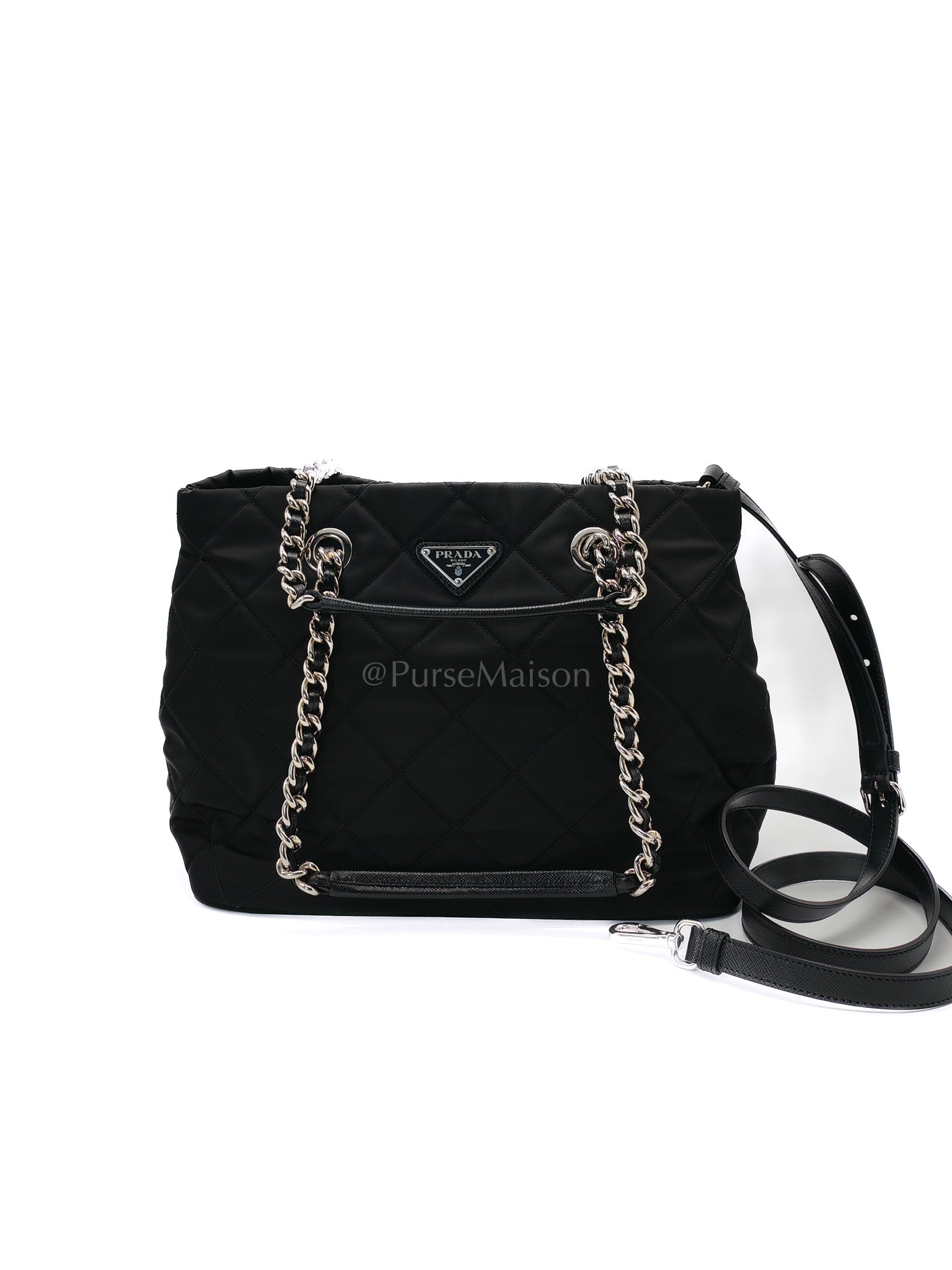 Tessuto Impuntu Black Quilted Nylon Chain Tote Bag | Purse Maison Luxury Bags Shop