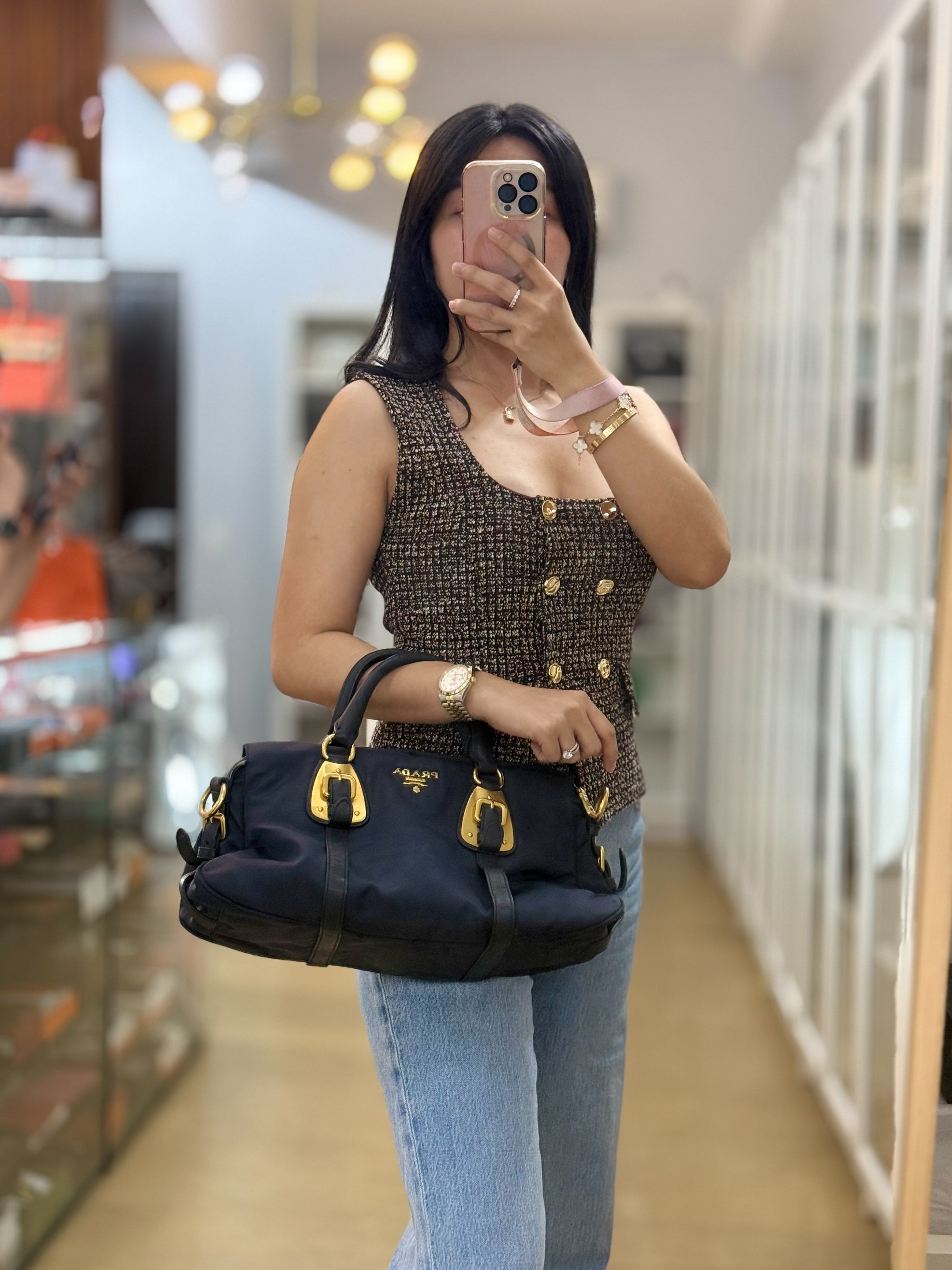 Tessuto Navy Blue Nylon Hand Bag | Purse Maison Luxury Bags Shop