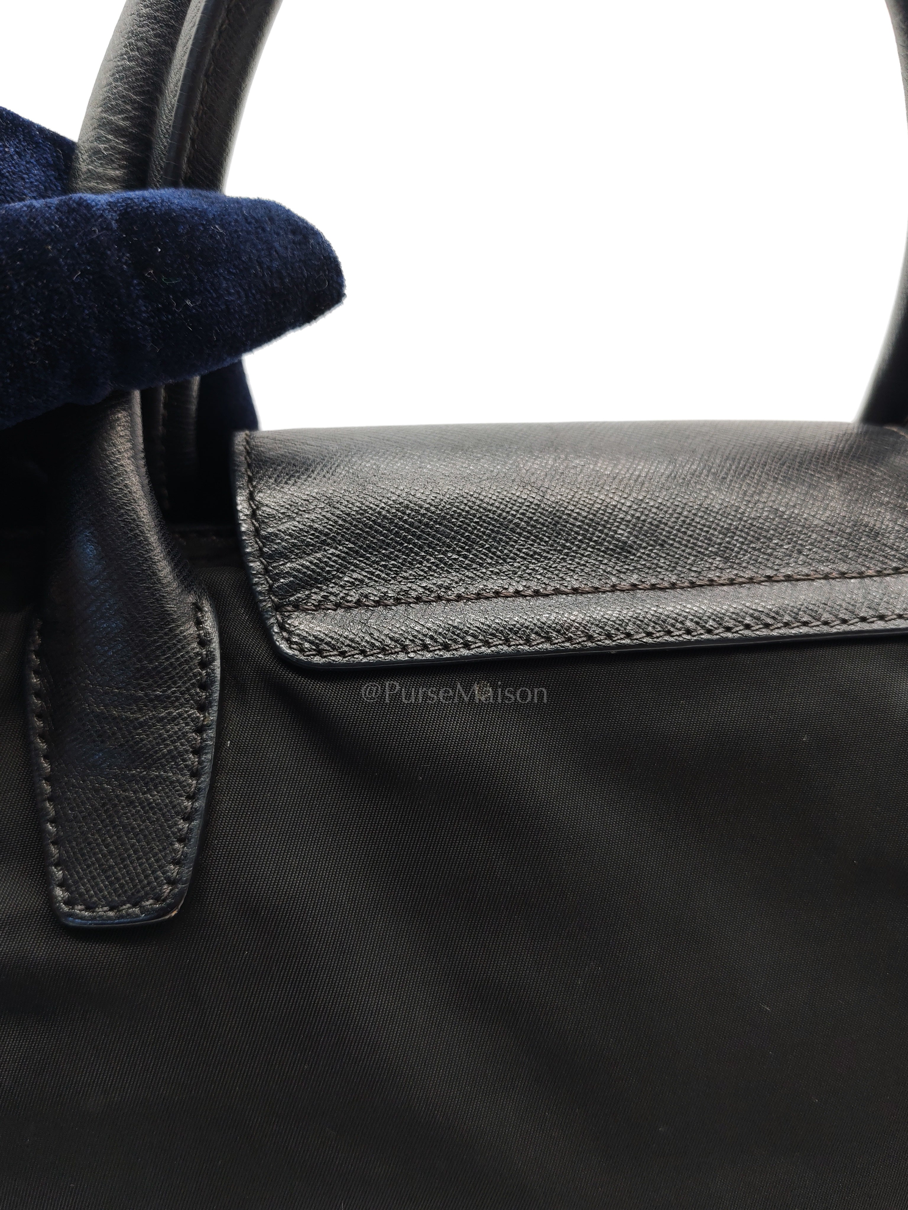 Tessuto Nylon Totebag in Black Saffiano Leather | Purse Maison Luxury Bags Shop