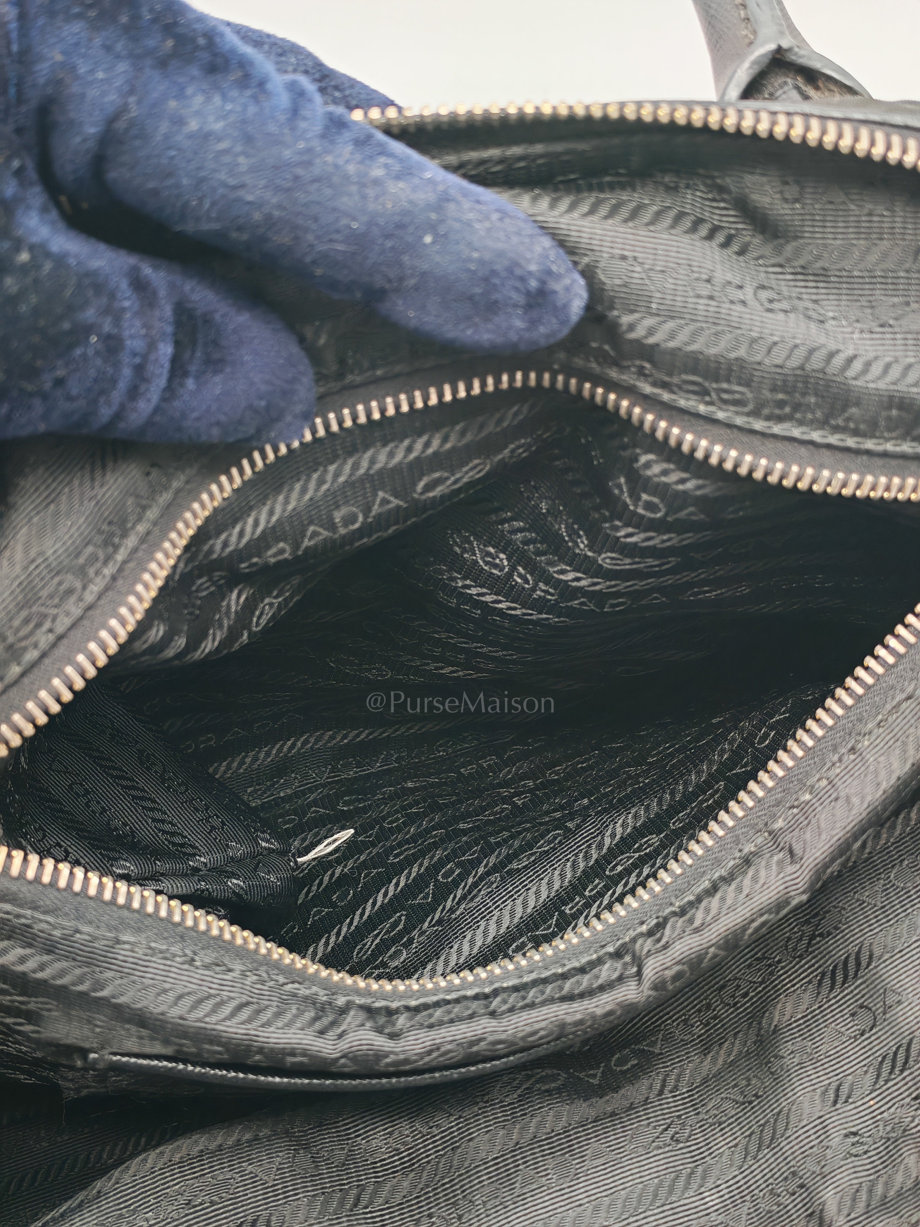 Tessuto Nylon Totebag in Black Saffiano Leather | Purse Maison Luxury Bags Shop
