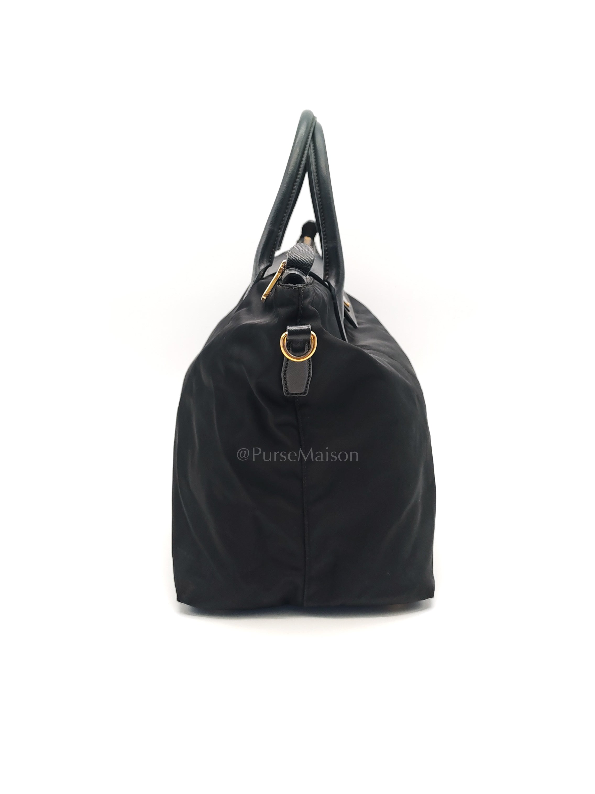 Tessuto Nylon Totebag in Black Saffiano Leather | Purse Maison Luxury Bags Shop