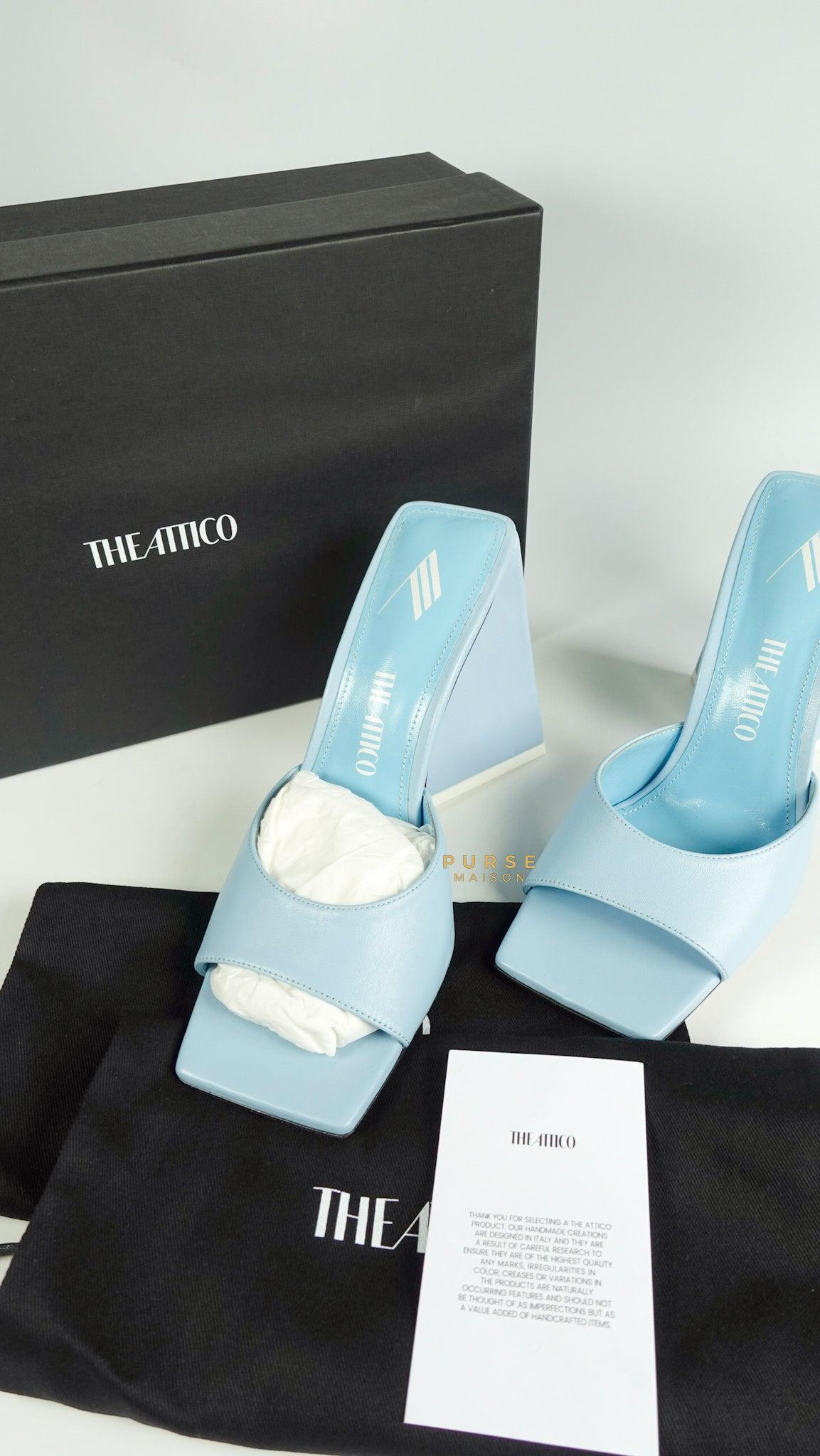 The Attico Devon Mule Chunky Triangle Heels Sky Blue Size 38