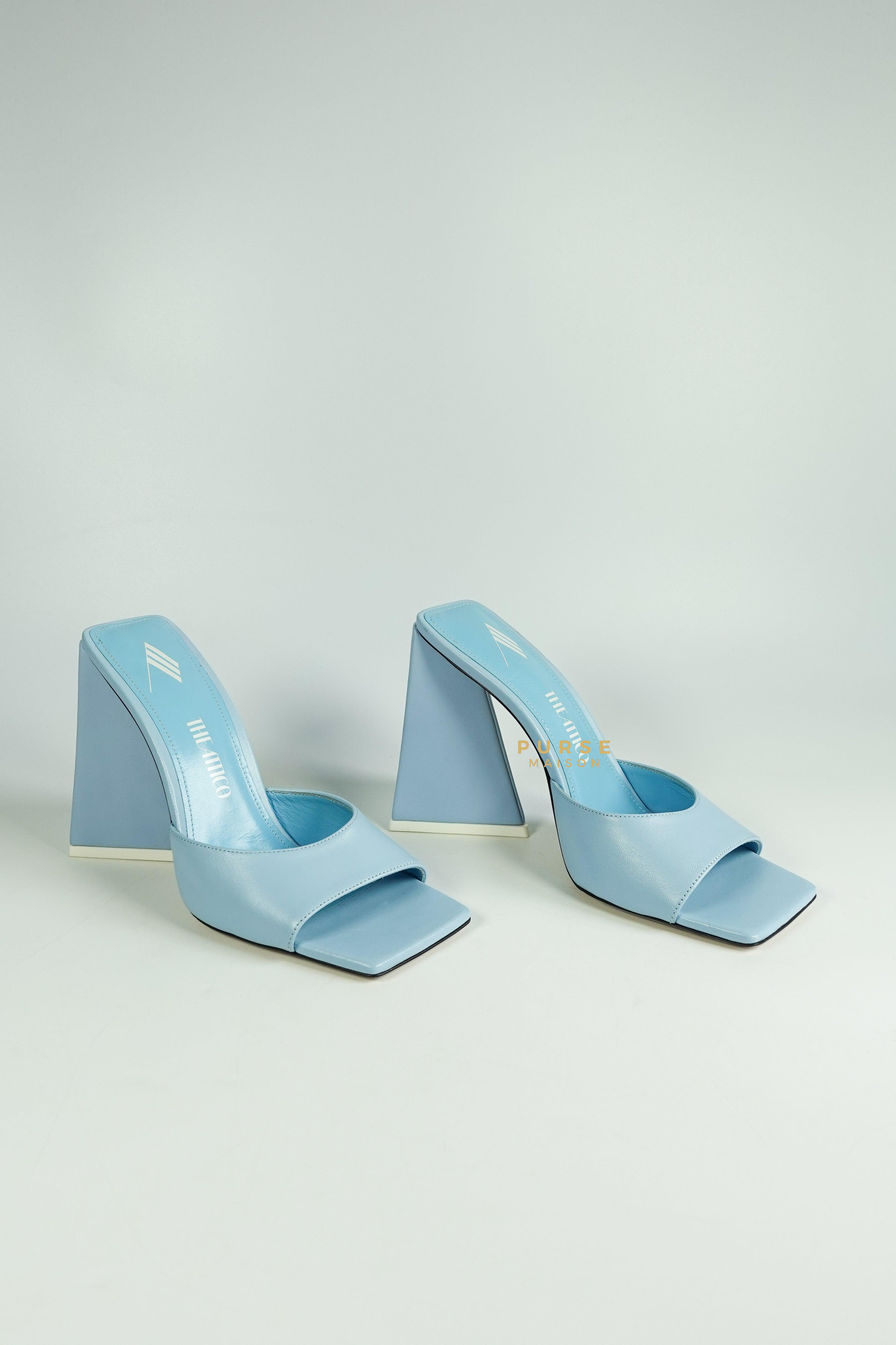 The Attico Devon Mule Chunky Triangle Heels Sky Blue Size 38