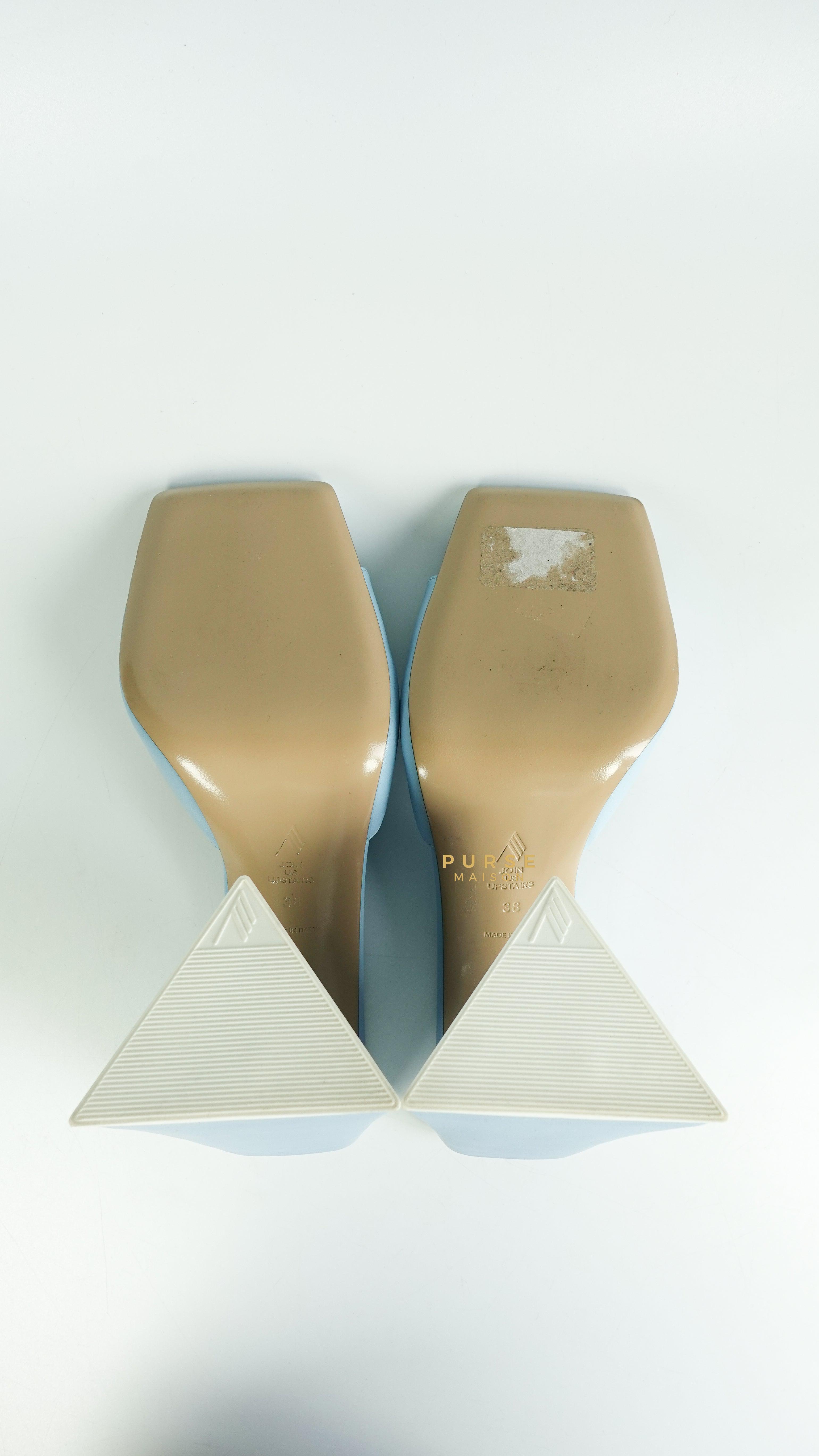 The Attico Devon Mule Chunky Triangle Heels Sky Blue Size 38