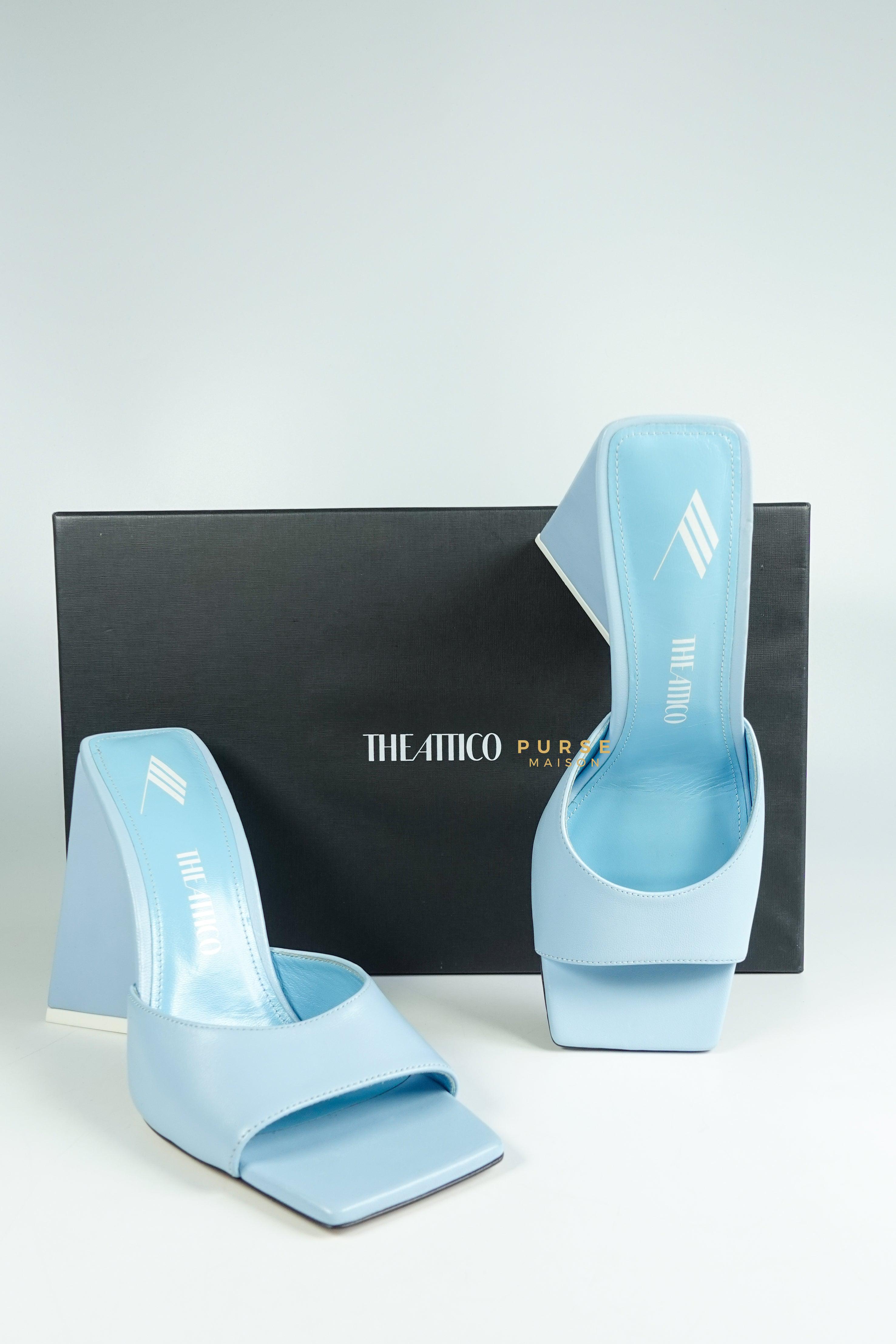 The Attico Devon Mule Chunky Triangle Heels Sky Blue Size 38