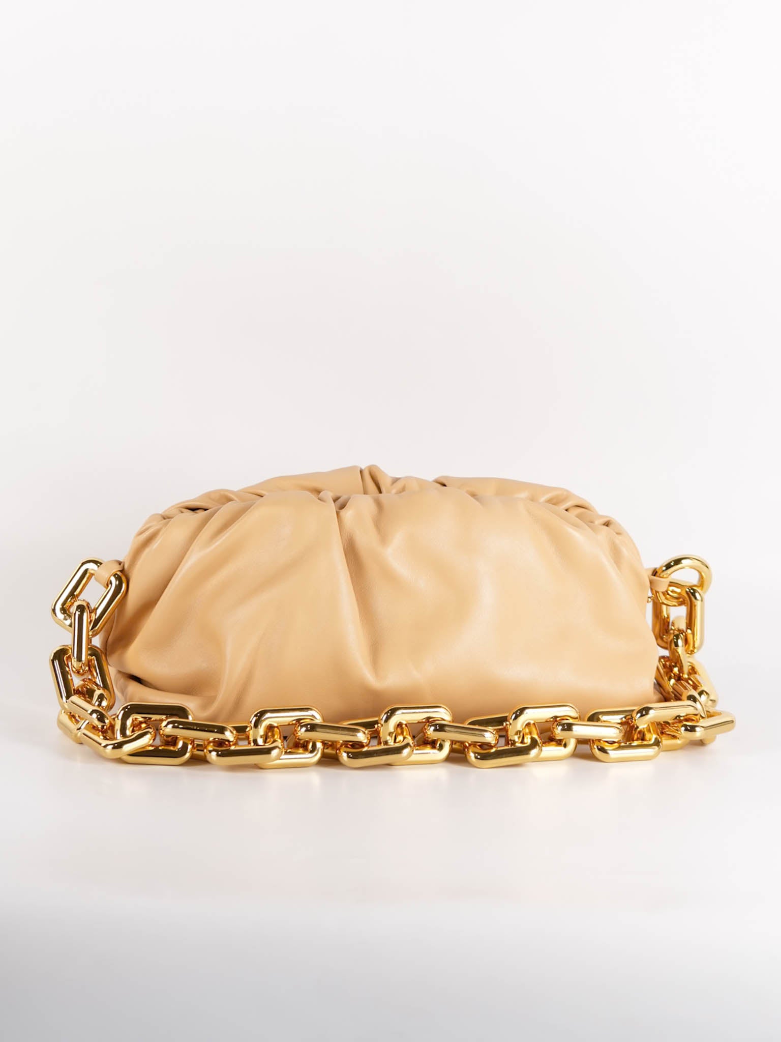 The Chain Pouch Medium in Almond Beige Calfskin Leather | Purse Maison Luxury Bags Shop