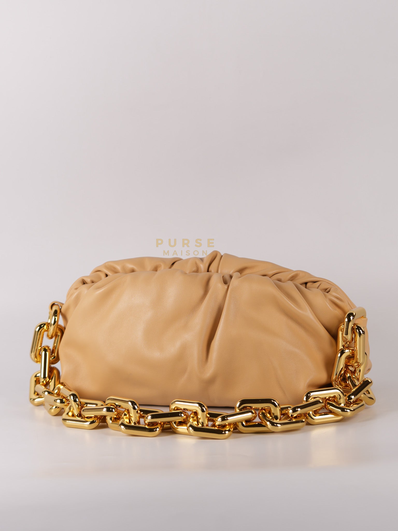 The Chain Pouch Medium in Almond Beige Calfskin Leather | Purse Maison Luxury Bags Shop