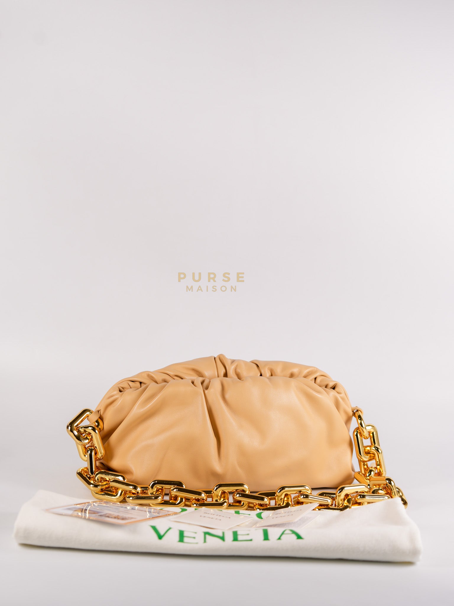 The Chain Pouch Medium in Almond Beige Calfskin Leather | Purse Maison Luxury Bags Shop
