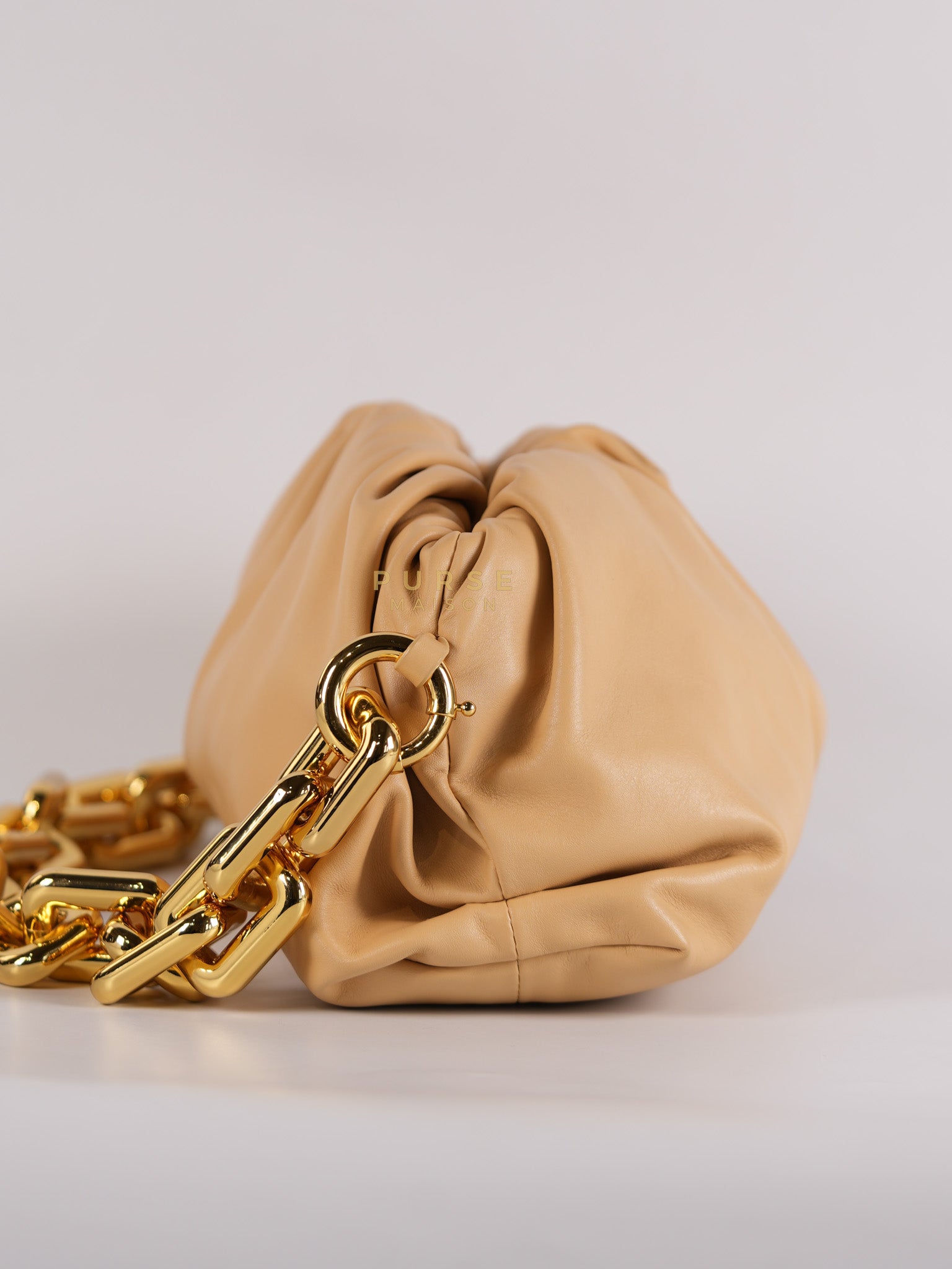 The Chain Pouch Medium in Almond Beige Calfskin Leather | Purse Maison Luxury Bags Shop