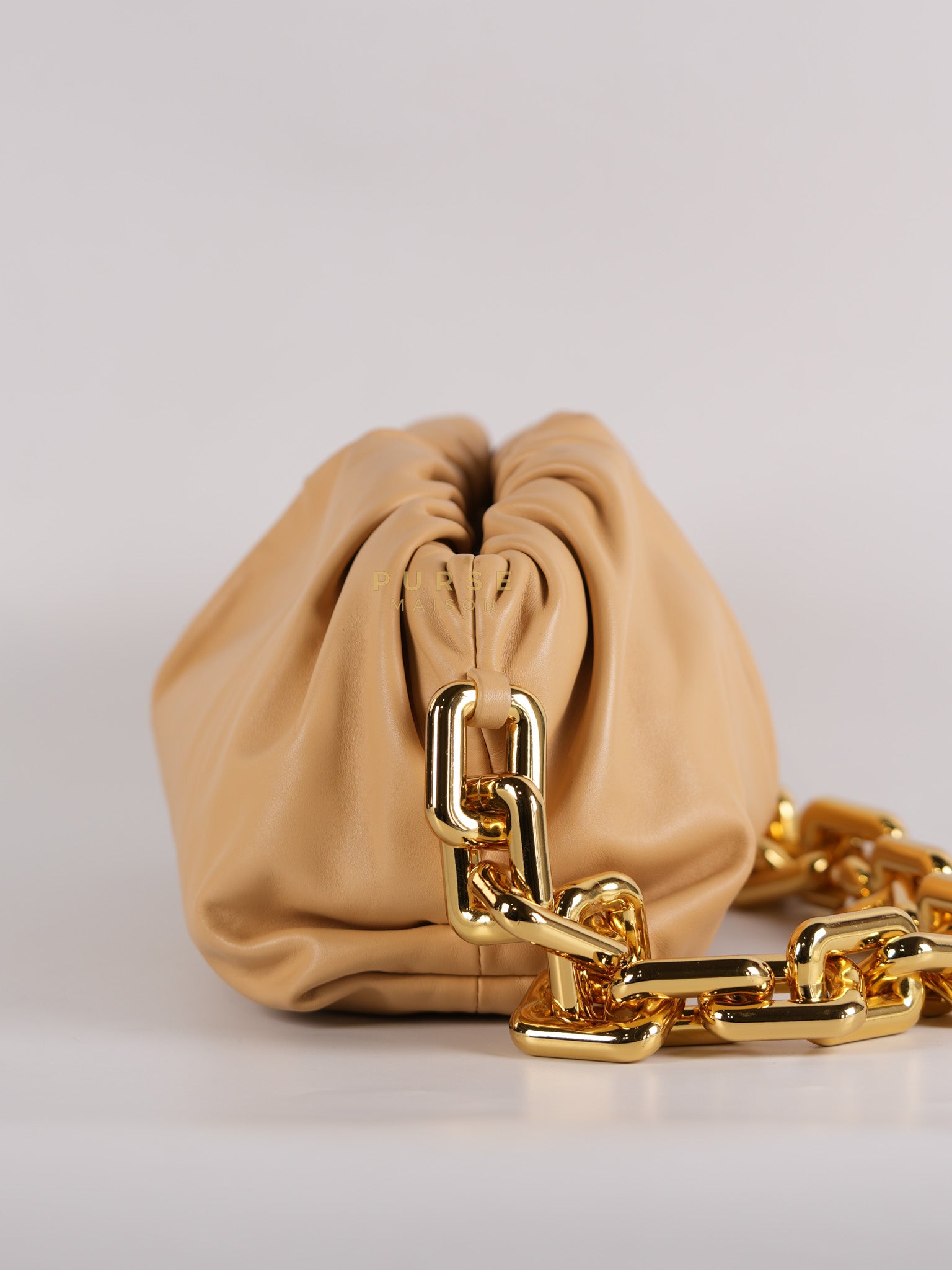 The Chain Pouch Medium in Almond Beige Calfskin Leather | Purse Maison Luxury Bags Shop