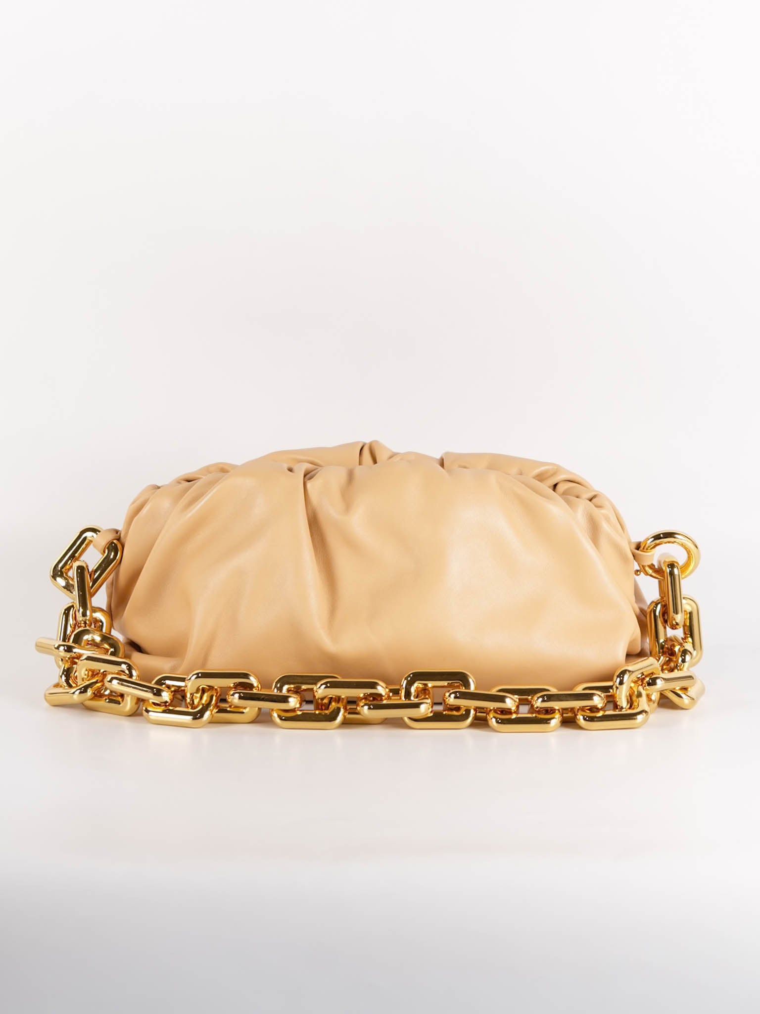 The Chain Pouch Medium in Almond Beige Calfskin Leather | Purse Maison Luxury Bags Shop
