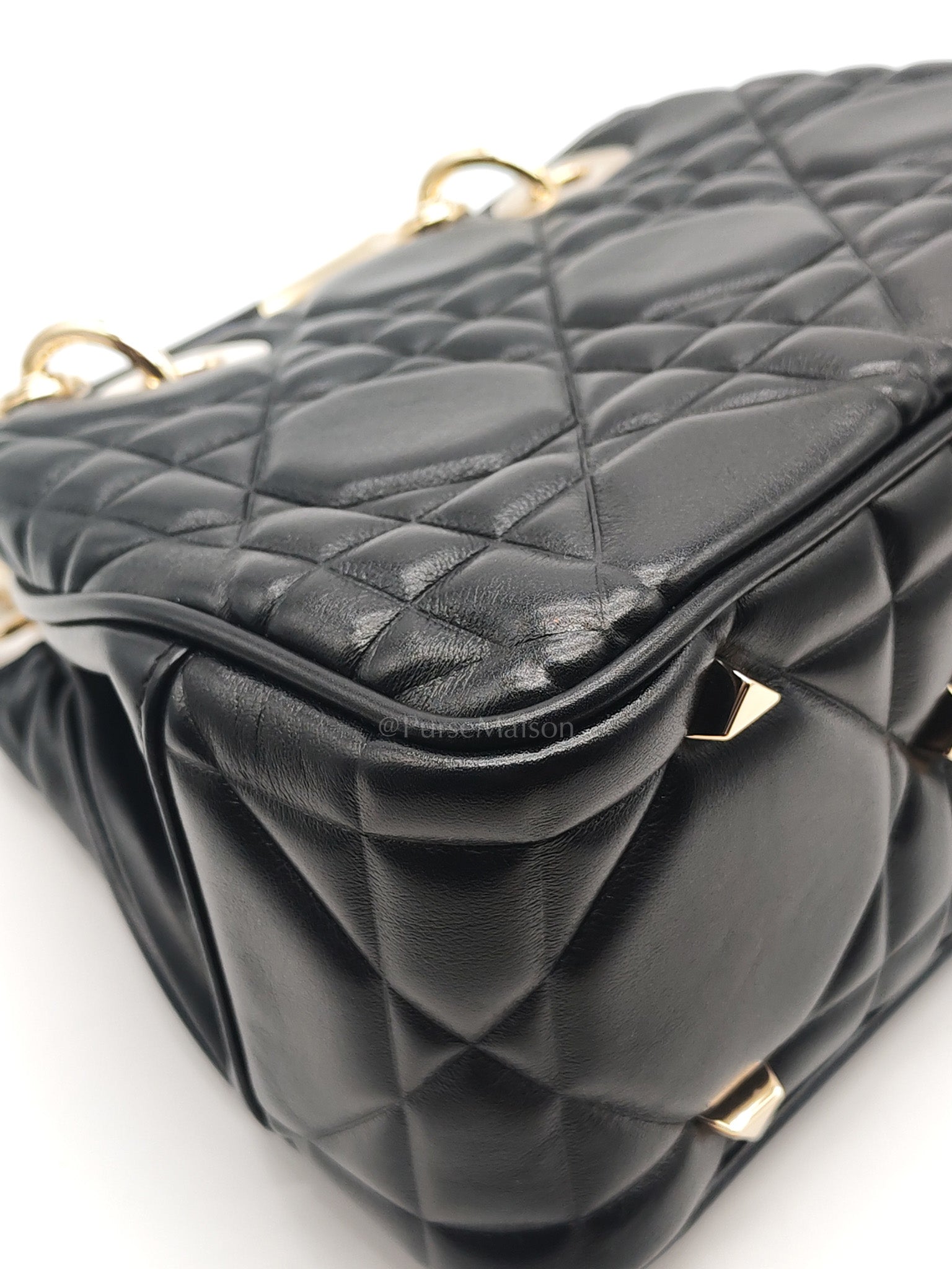 The Lady 95.22 Small Black Calfskin Cannage in Light Gold Hardware | Purse Maison Luxury Bags Shop