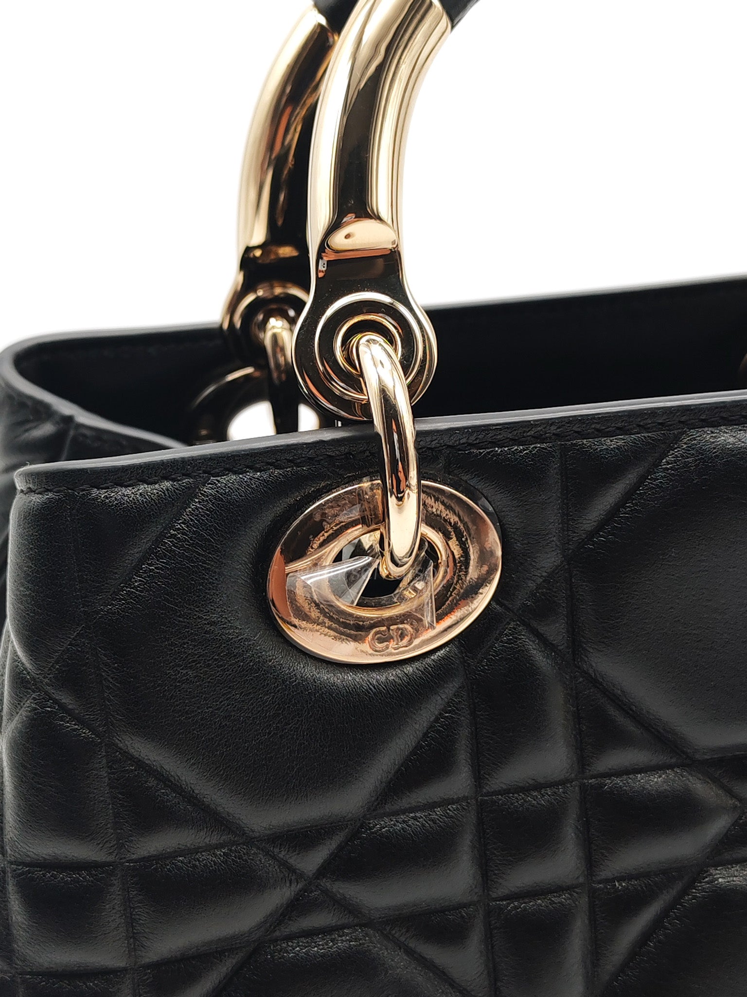 The Lady 95.22 Small Black Calfskin Cannage in Light Gold Hardware | Purse Maison Luxury Bags Shop