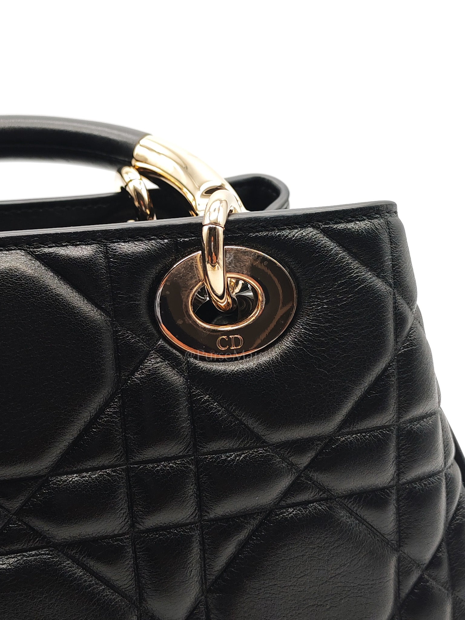 The Lady 95.22 Small Black Calfskin Cannage in Light Gold Hardware | Purse Maison Luxury Bags Shop
