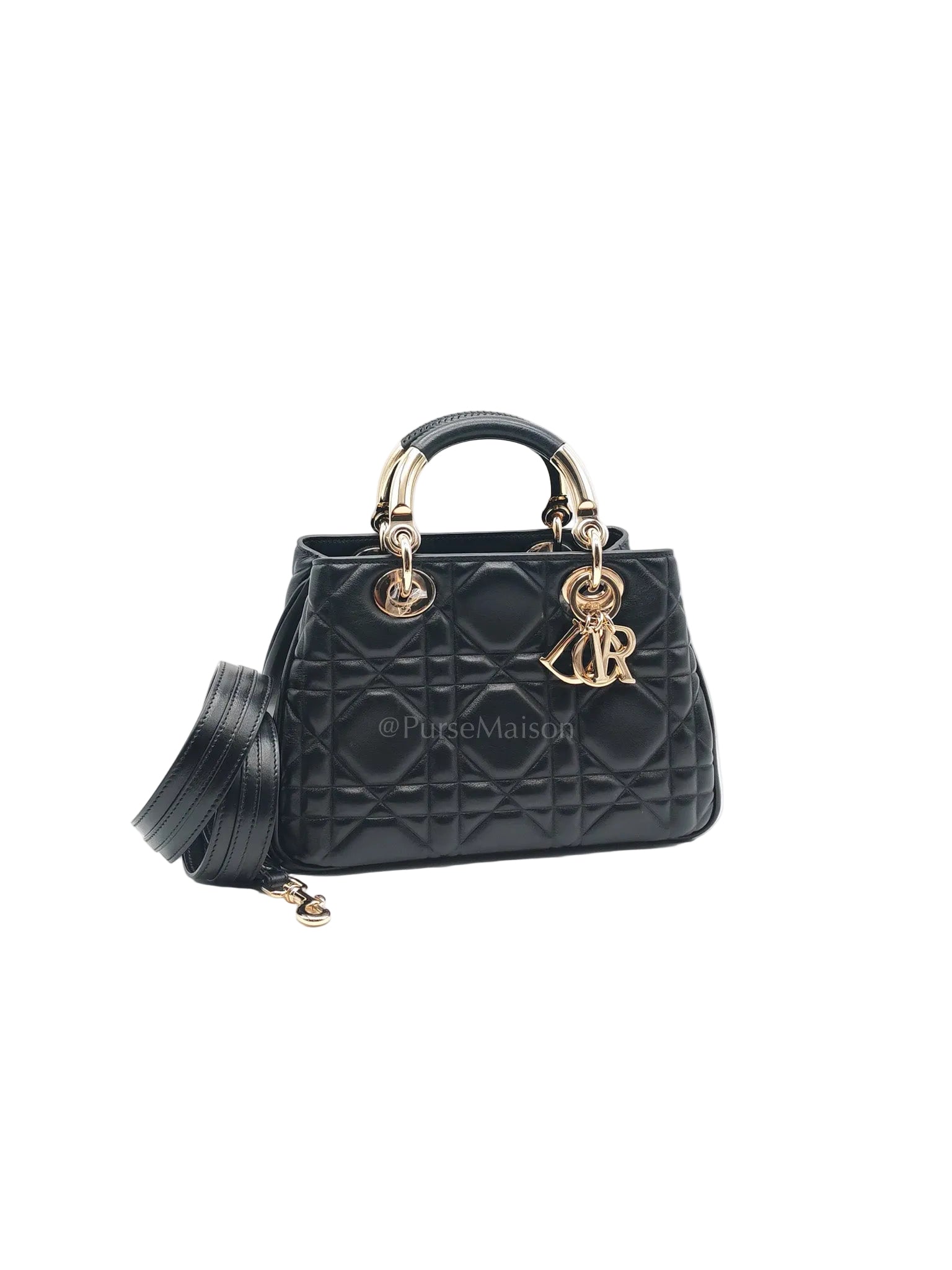 The Lady 95.22 Small Black Calfskin Cannage in Light Gold Hardware | Purse Maison Luxury Bags Shop