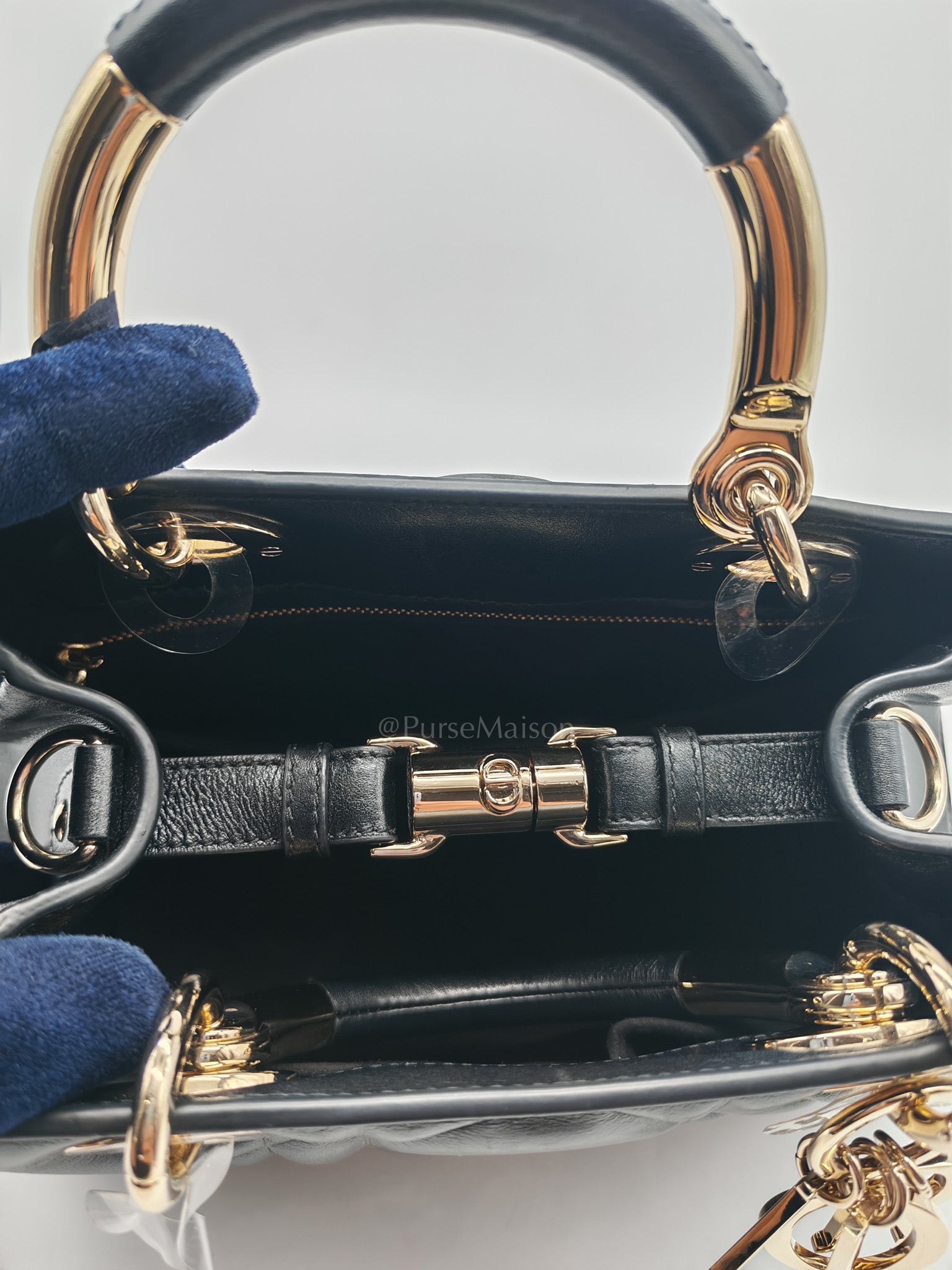 The Lady 95.22 Small Black Calfskin Cannage in Light Gold Hardware | Purse Maison Luxury Bags Shop