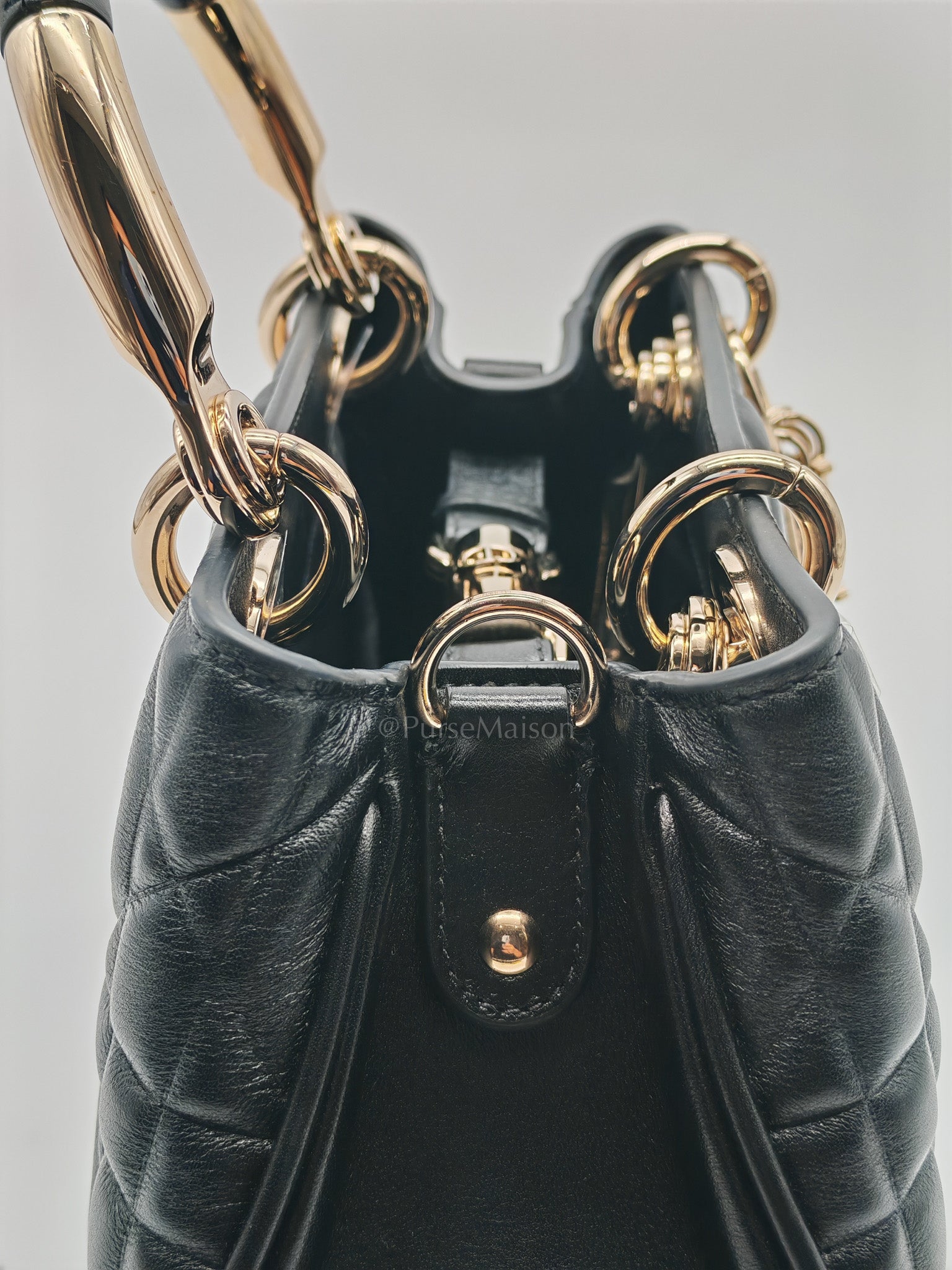 The Lady 95.22 Small Black Calfskin Cannage in Light Gold Hardware | Purse Maison Luxury Bags Shop
