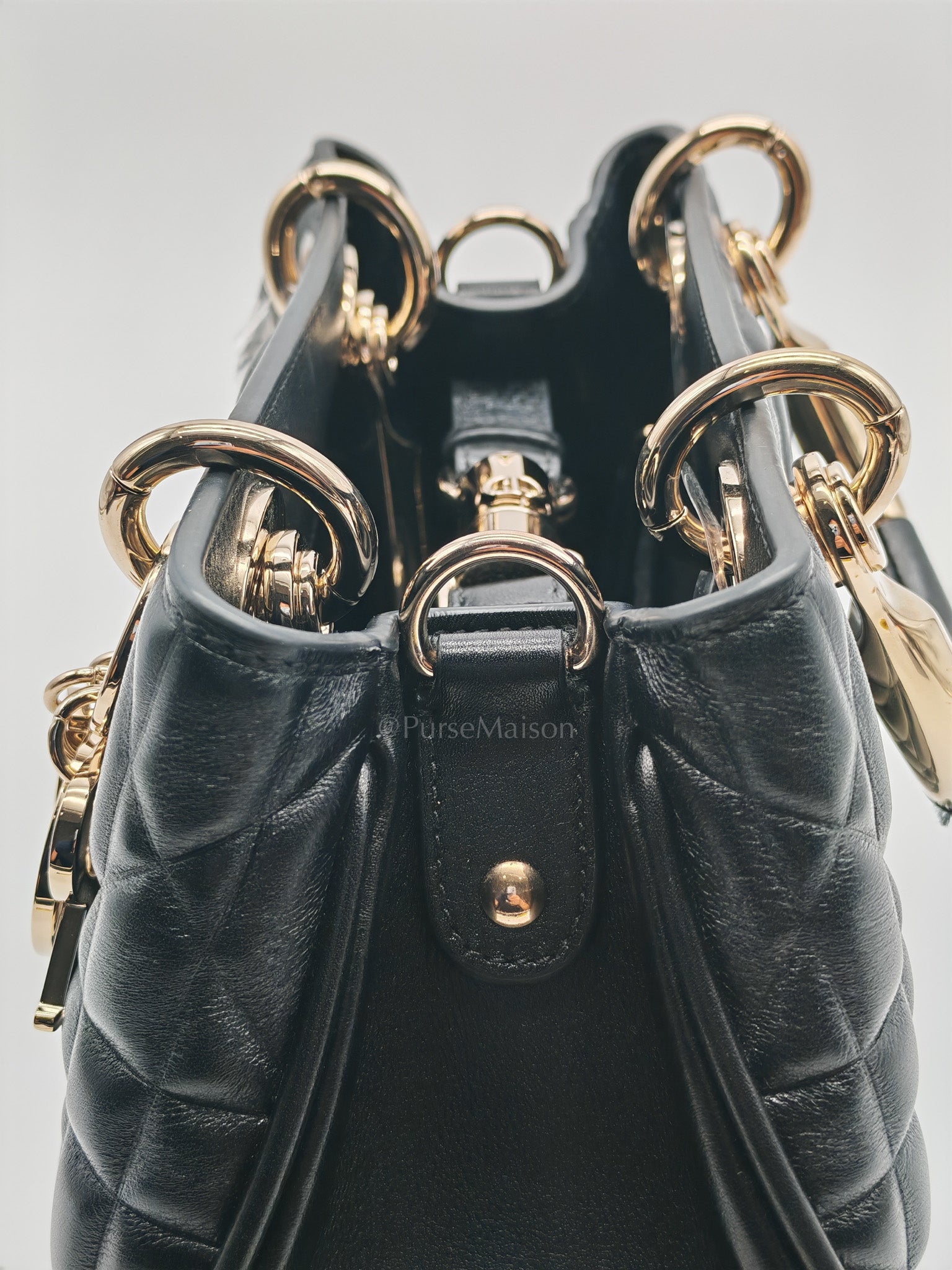 The Lady 95.22 Small Black Calfskin Cannage in Light Gold Hardware | Purse Maison Luxury Bags Shop