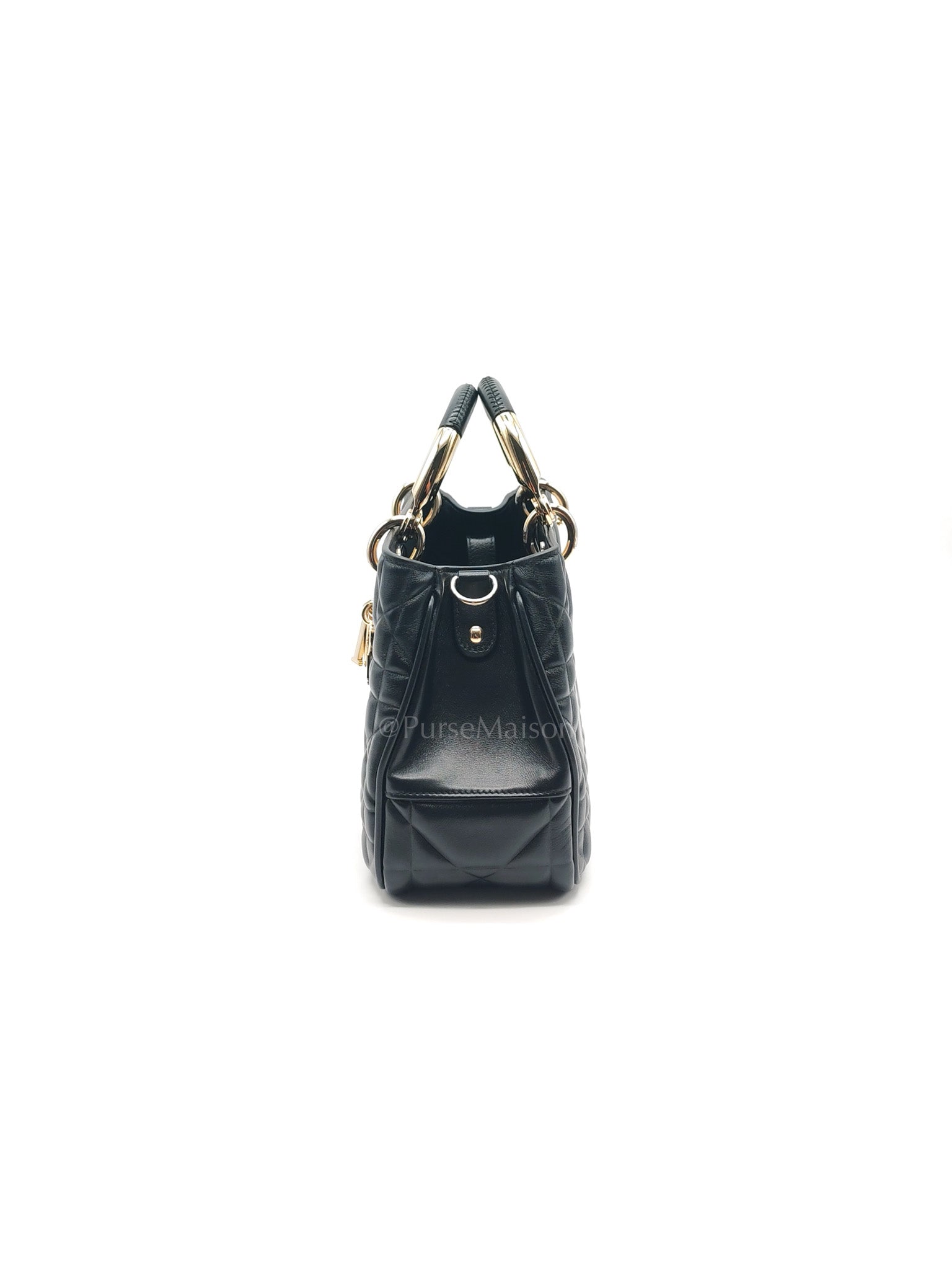The Lady 95.22 Small Black Calfskin Cannage in Light Gold Hardware | Purse Maison Luxury Bags Shop